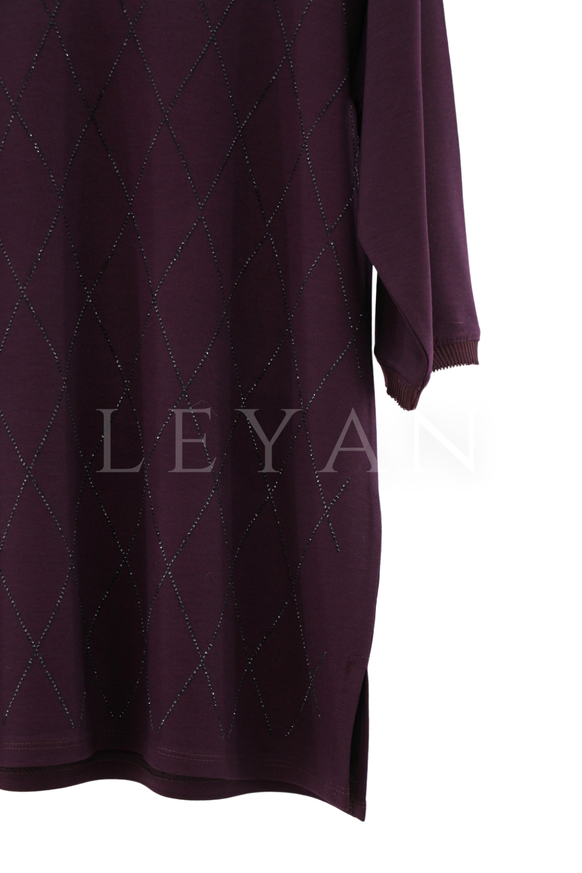 Mutlu Ertan Kapri Kol Baklava Taşlı Bluz- LYN04522 Mürdüm