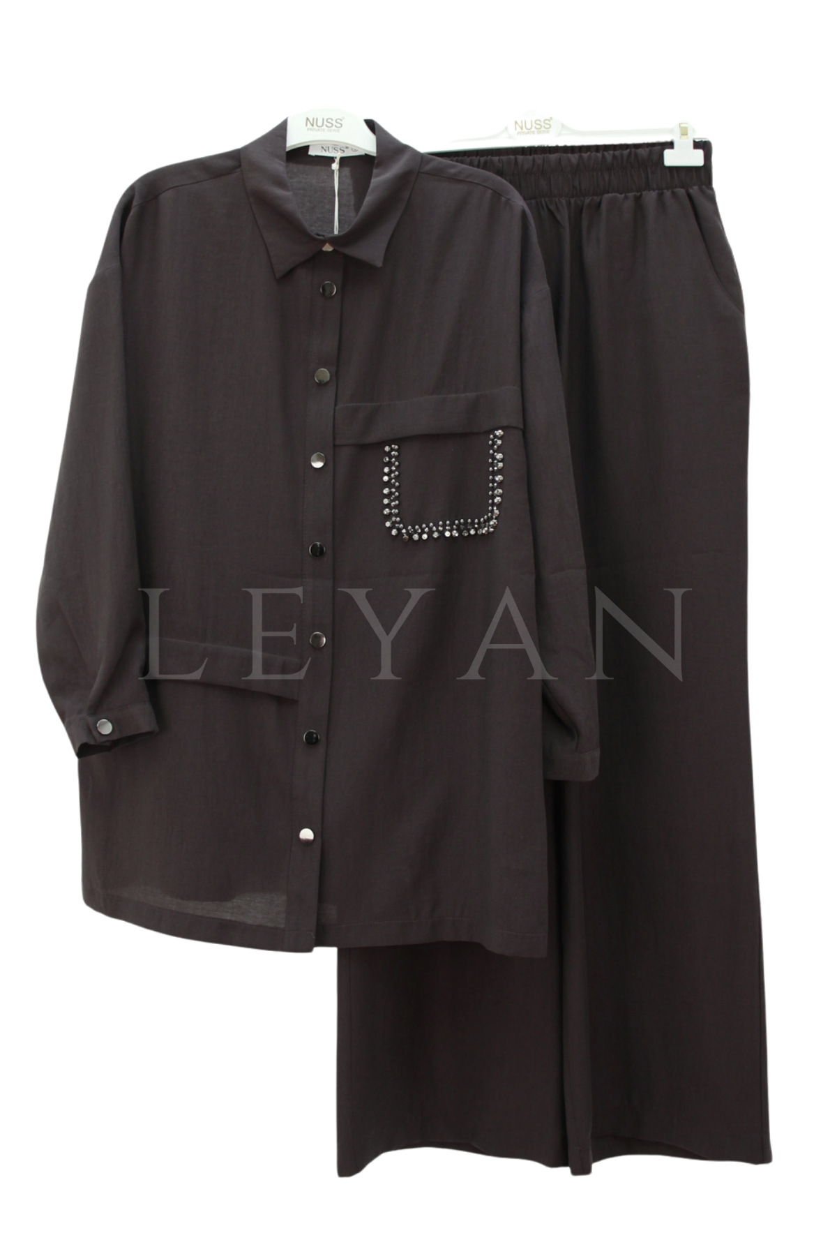 Nuss Cebi Taş Detaylı Takım- LYN04523 Kahve