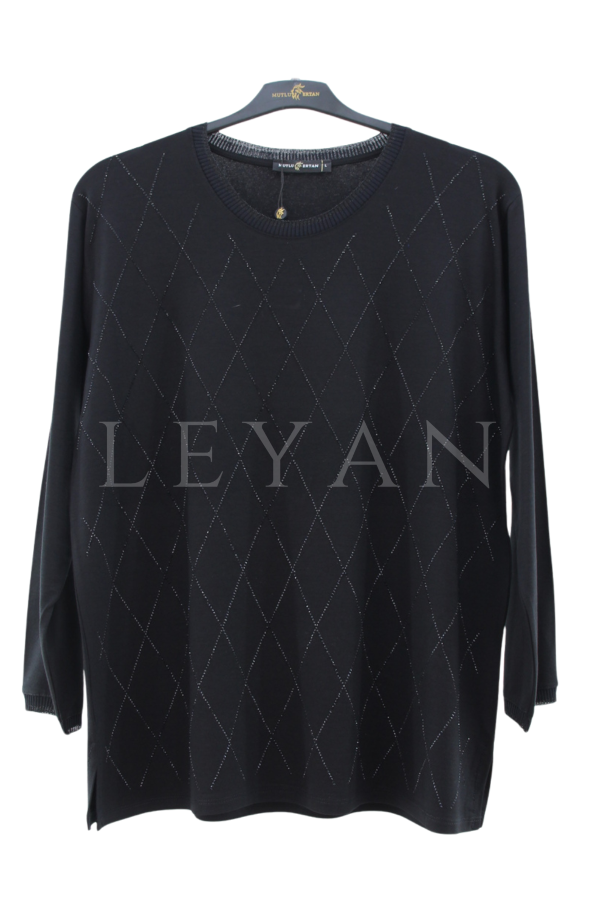 Mutlu Ertan Uzun Kollu Baklava Taşlı Bluz- LYN04525 Siyah