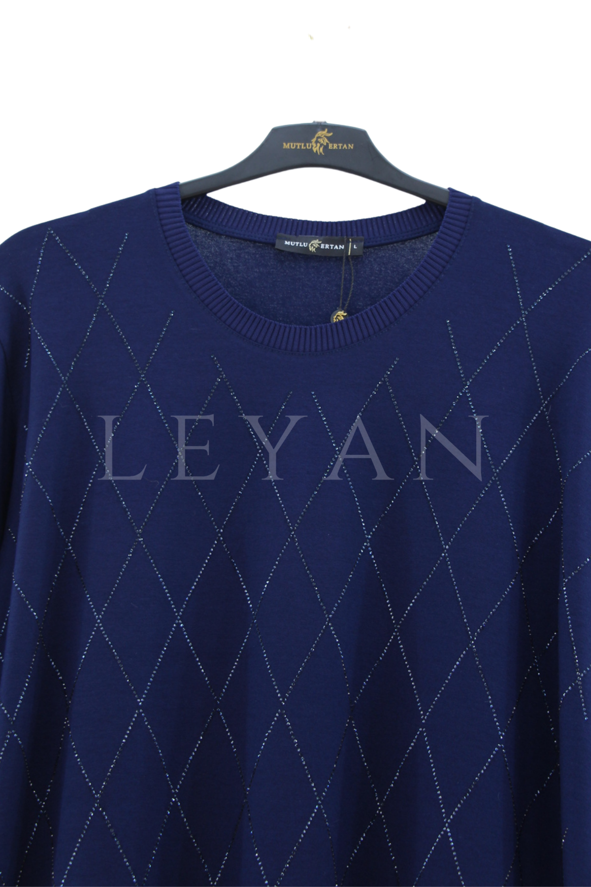 Mutlu Ertan Uzun Kollu Baklava Taşlı Bluz- LYN04525 Lacivert