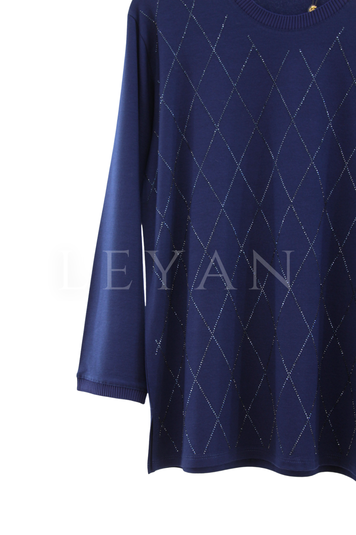 Mutlu Ertan Uzun Kollu Baklava Taşlı Bluz- LYN04525 Lacivert