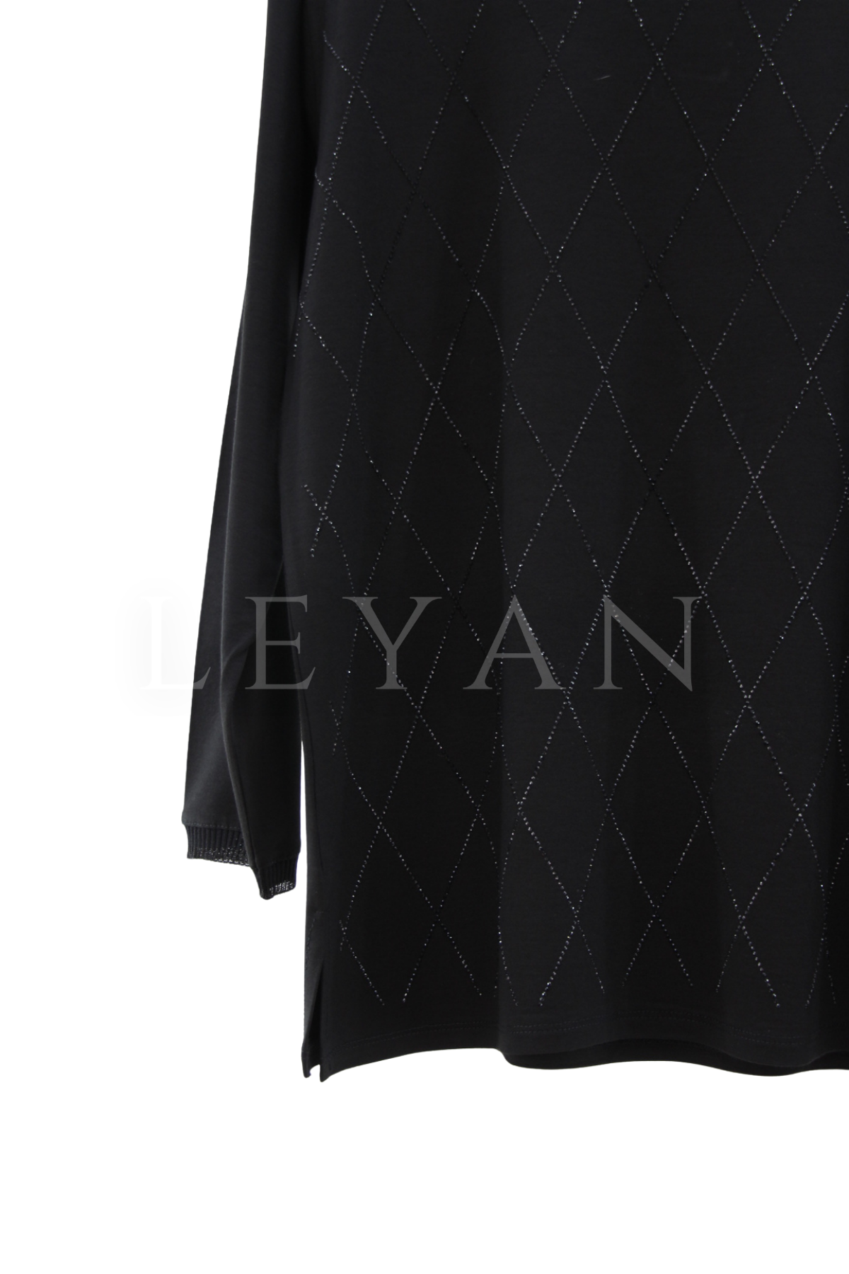 Mutlu Ertan Uzun Kollu Baklava Taşlı Bluz- LYN04525 Siyah