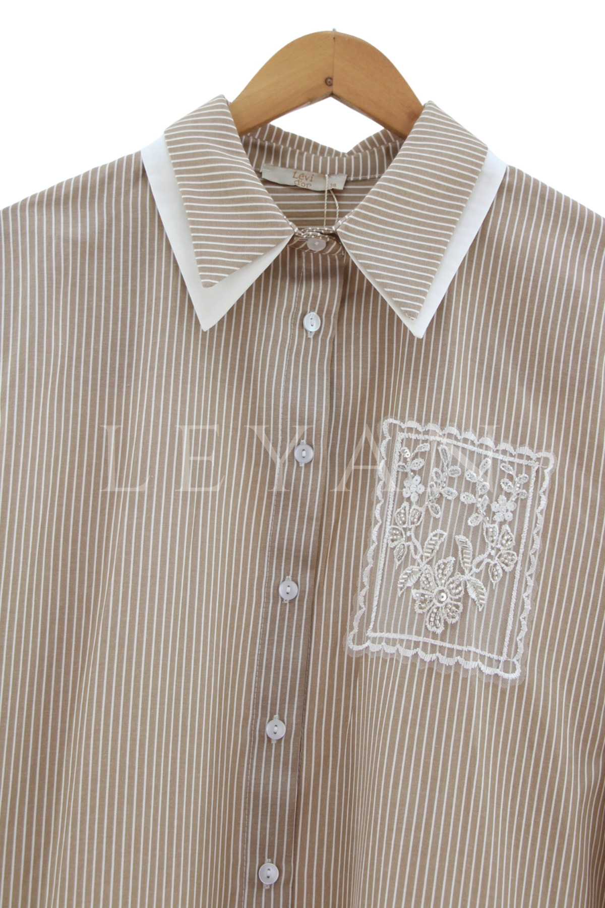 Levidor Cebi İşlemeli Gömlek- LYN04526 Bej