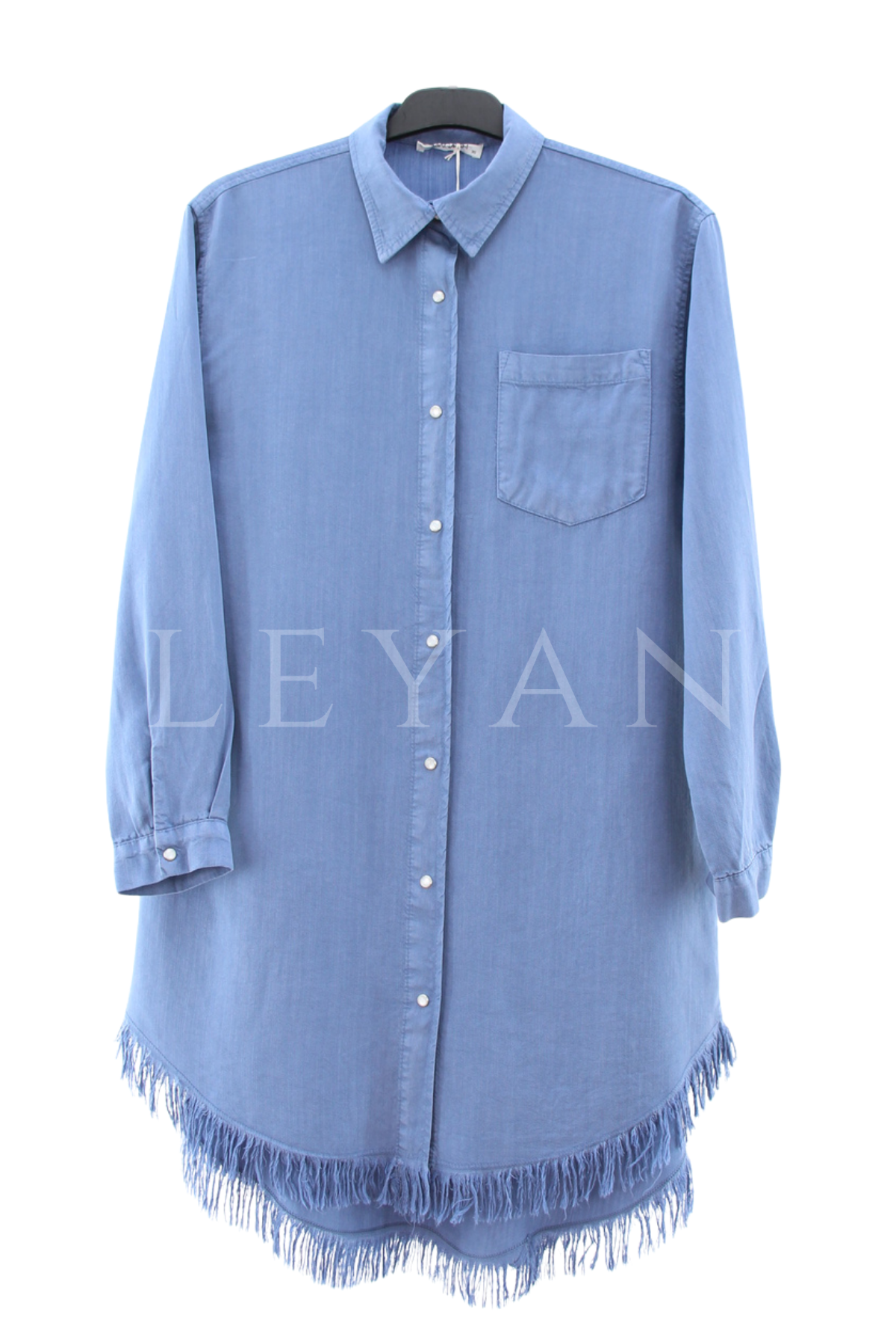 Püskül Detaylı Tensel Gömlek- LYN04528 Mavi