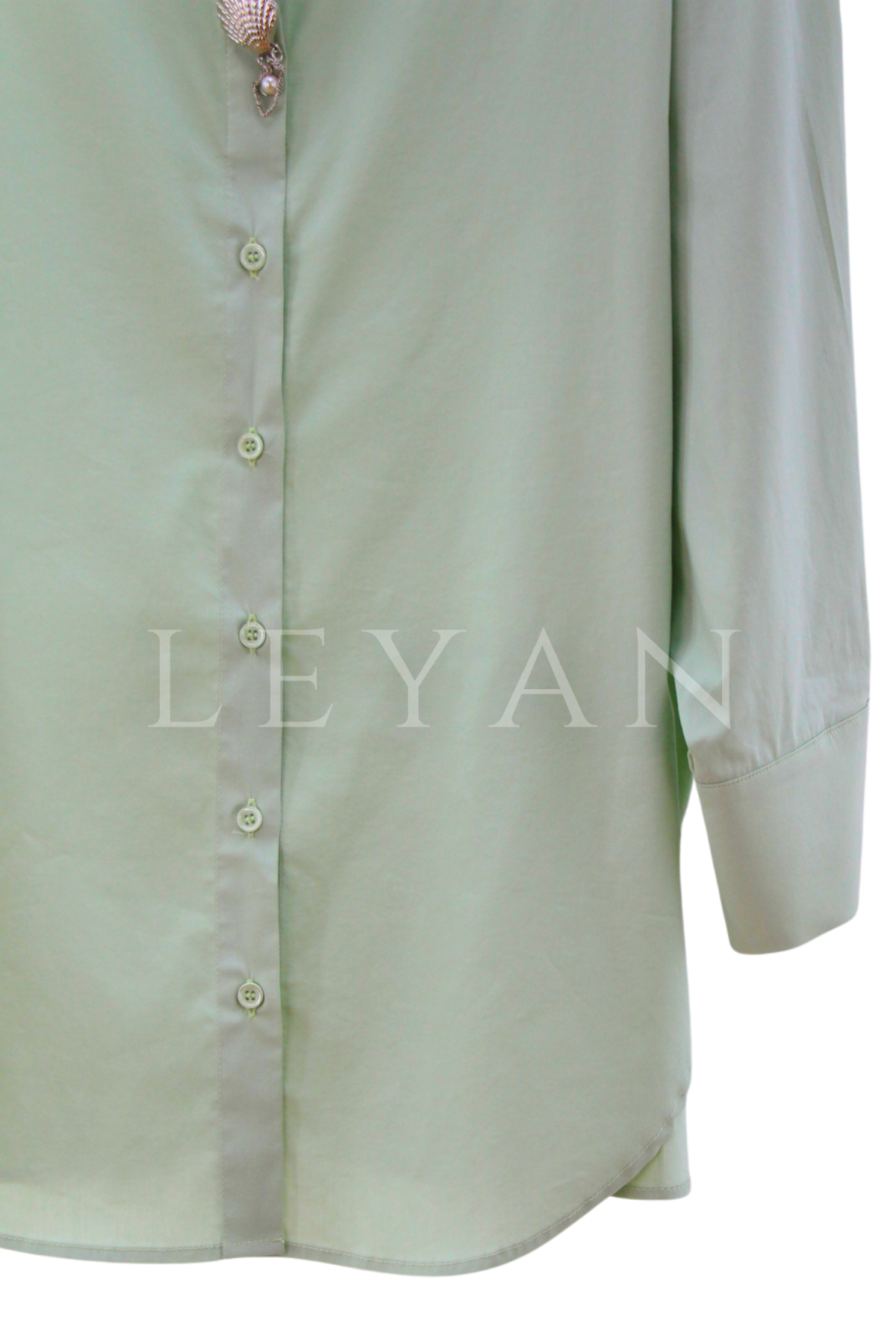 Tığ Triko Broş Detaylı Gömlek- LYN04530 Mint