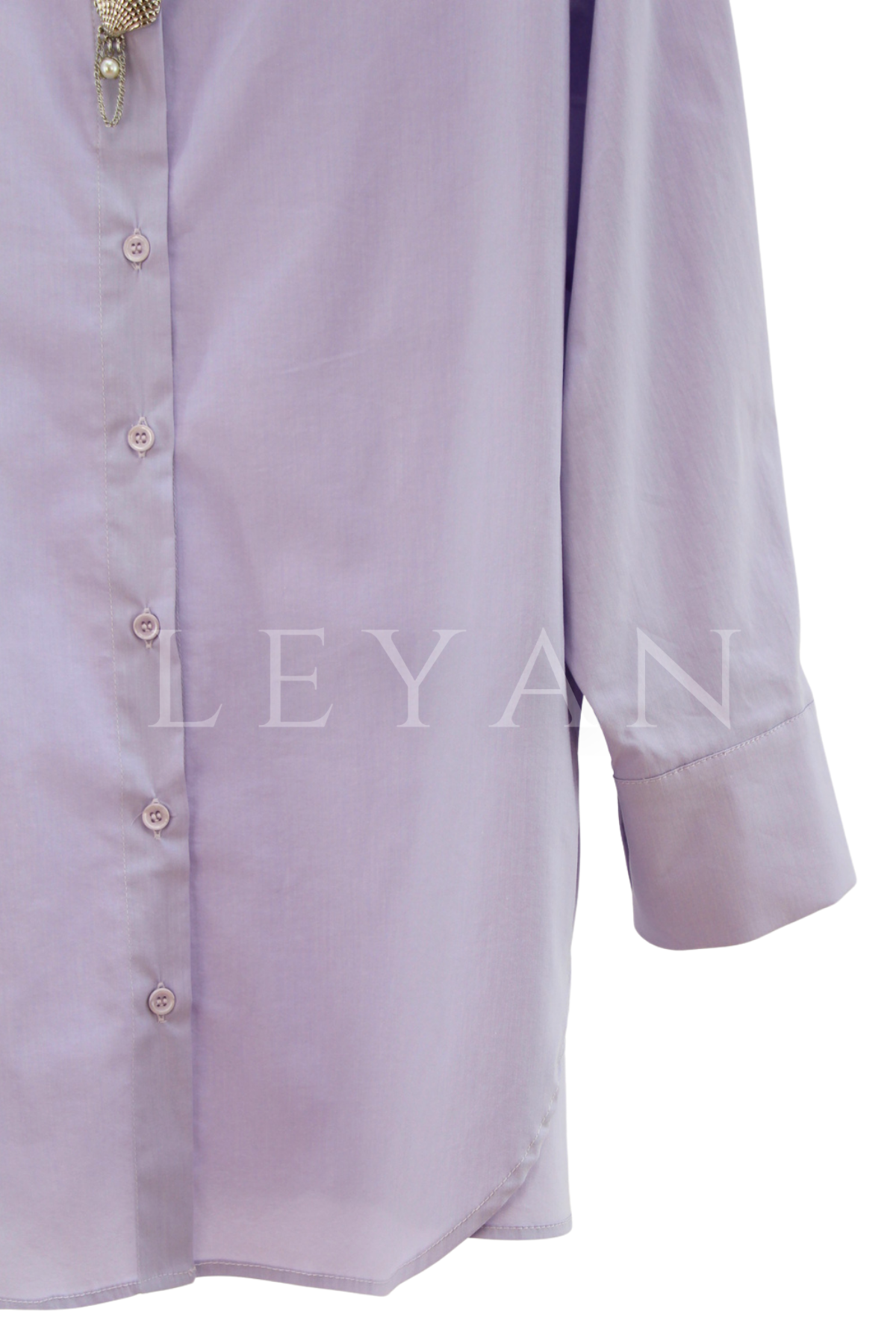 Tığ Triko Broş Detaylı Gömlek- LYN04530 Lila