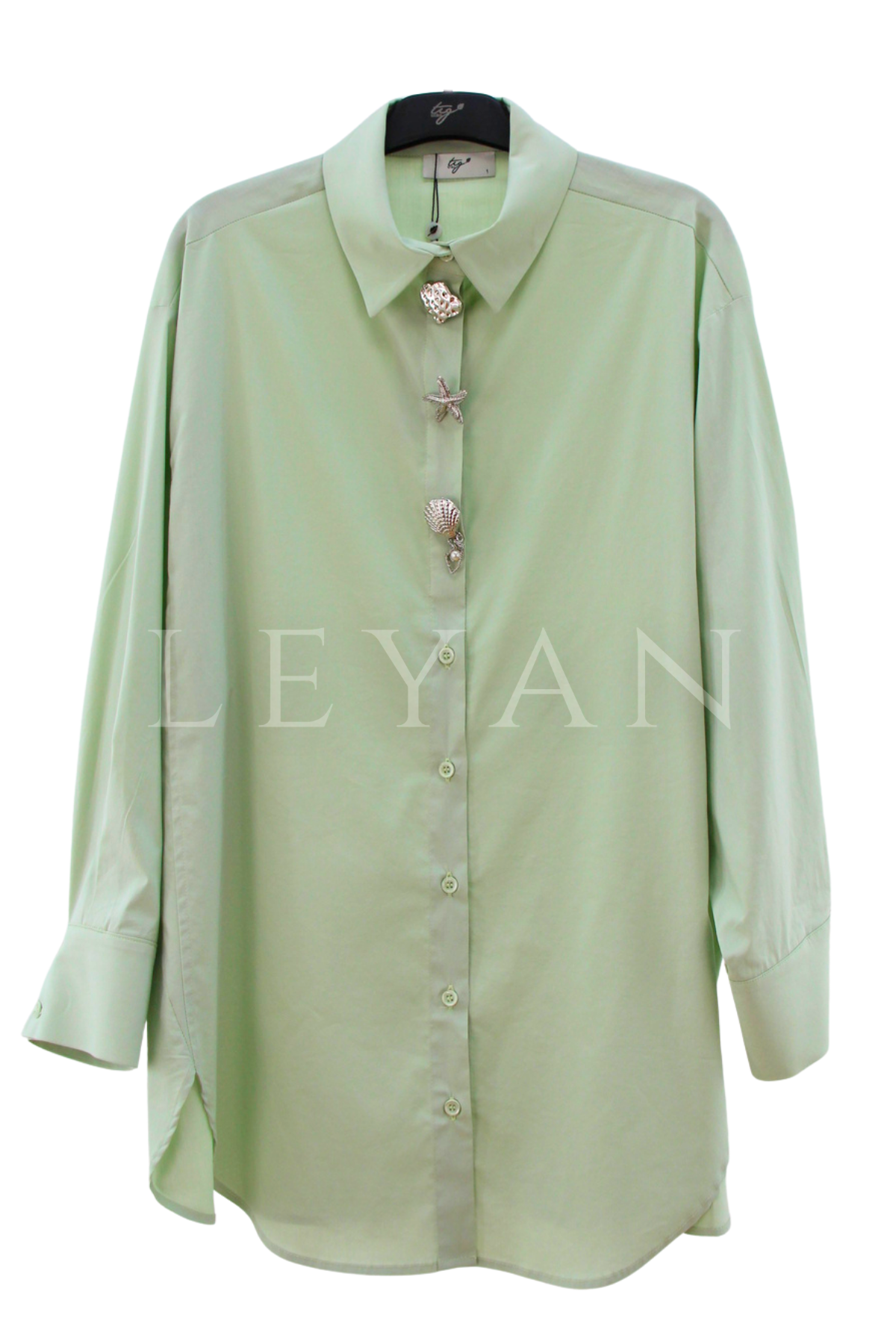 Tığ Triko Broş Detaylı Gömlek- LYN04530 Mint