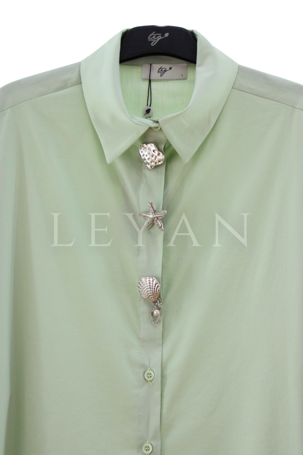 Tığ Triko Broş Detaylı Gömlek- LYN04530 Mint