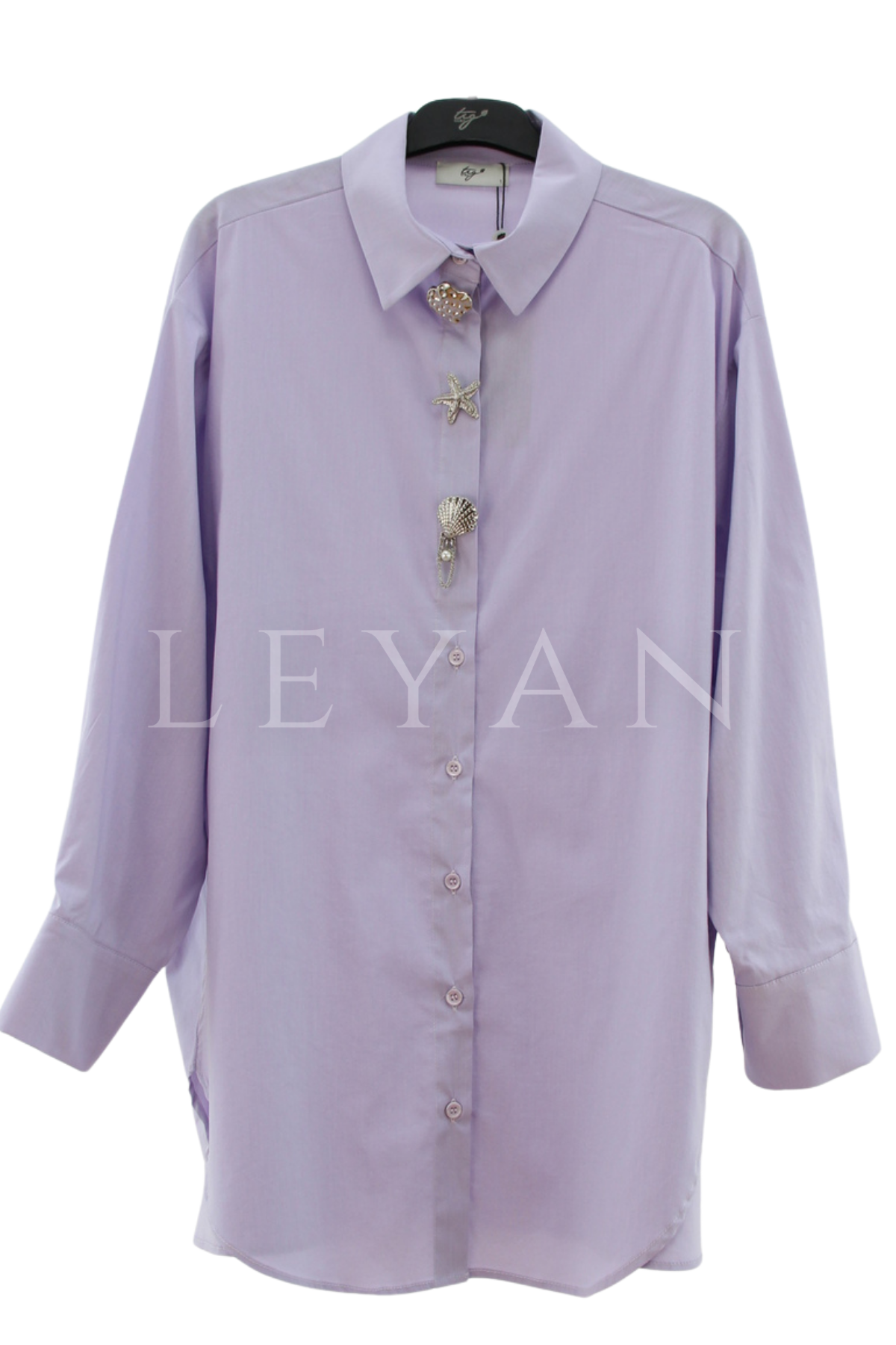 Tığ Triko Broş Detaylı Gömlek- LYN04530 Lila
