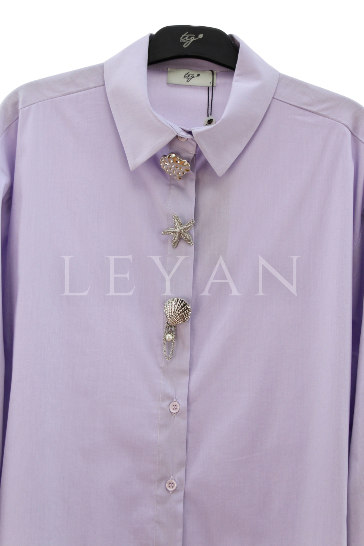 Tığ Triko Broş Detaylı Gömlek- LYN04530 Lila