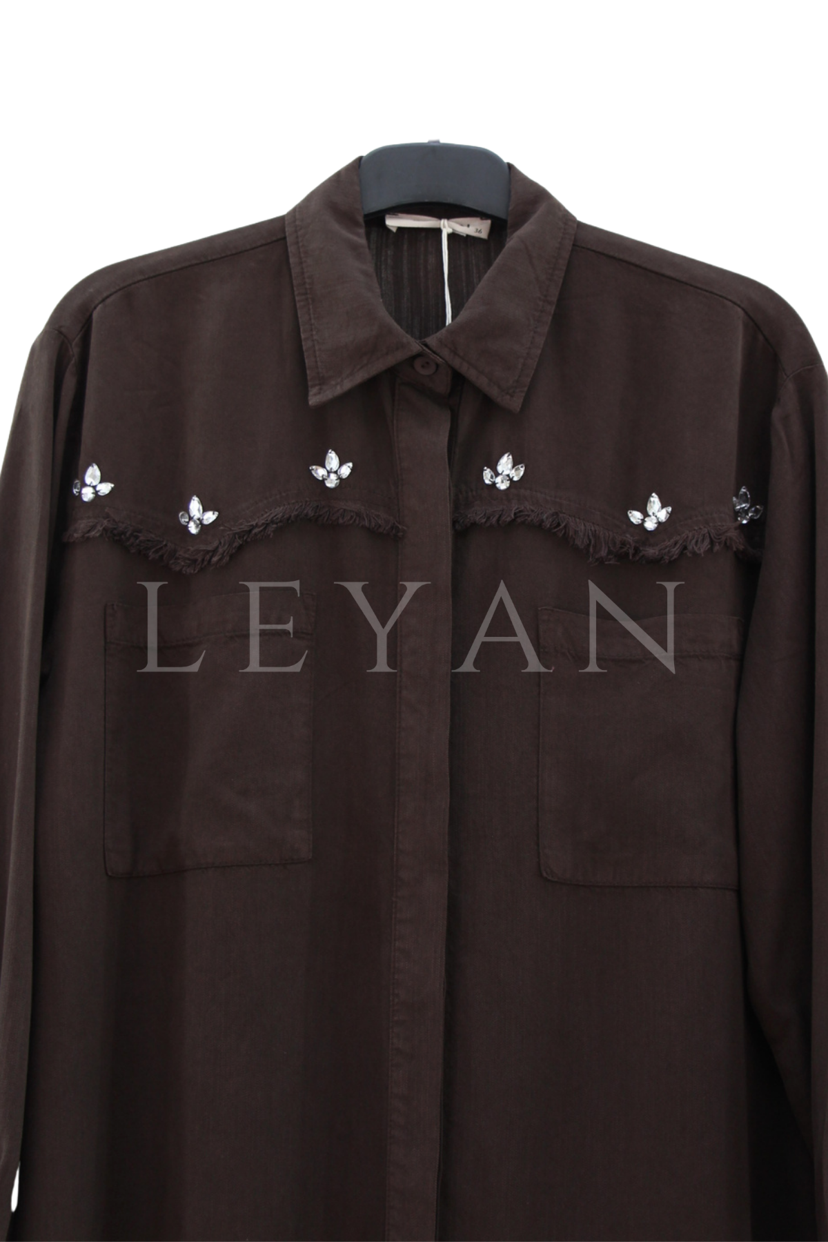 Taşlı Tensel Gömlek- LYN04531 Kahve