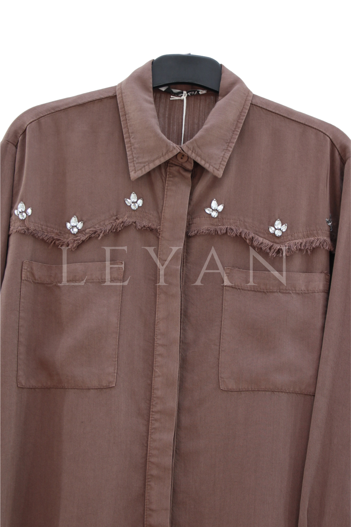 Taşlı Tensel Gömlek- LYN04531 Vizon