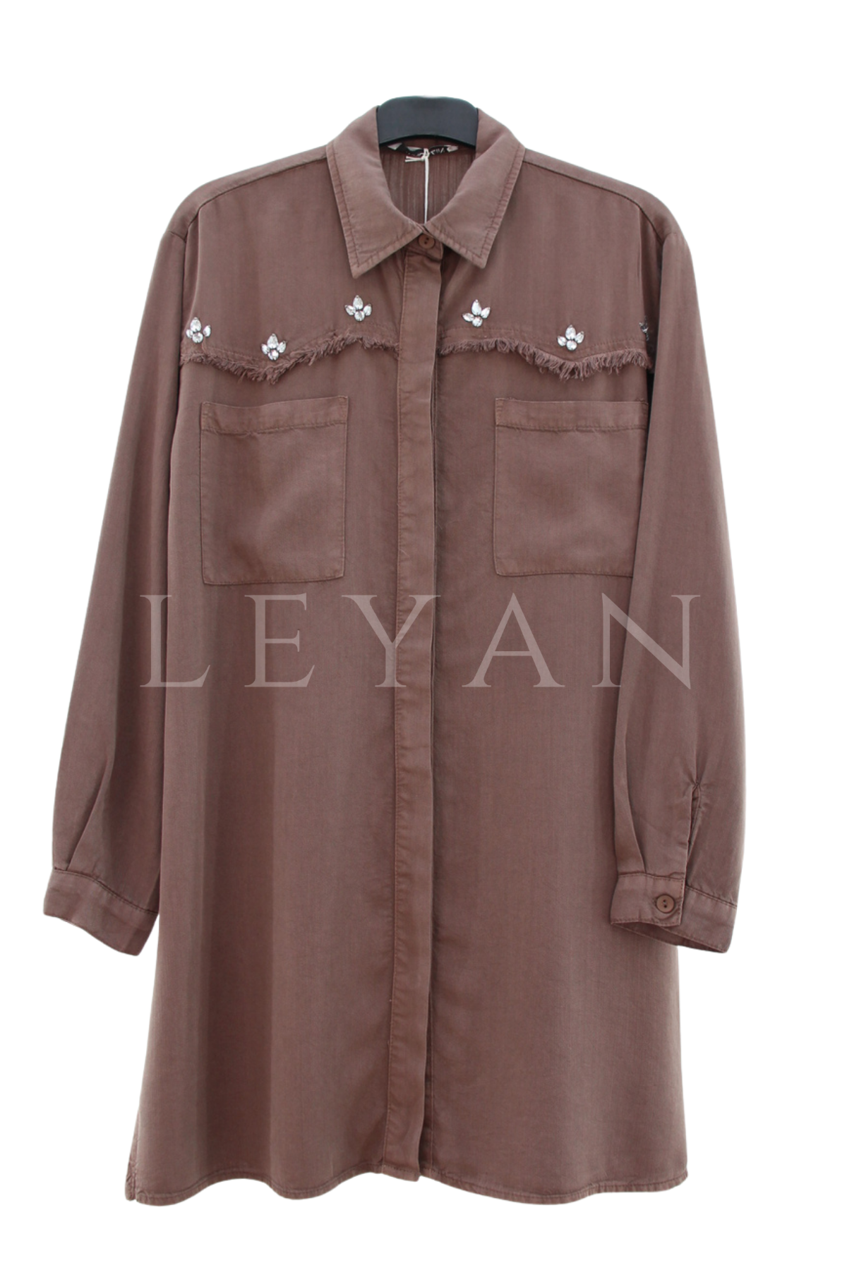 Taşlı Tensel Gömlek- LYN04531 Vizon