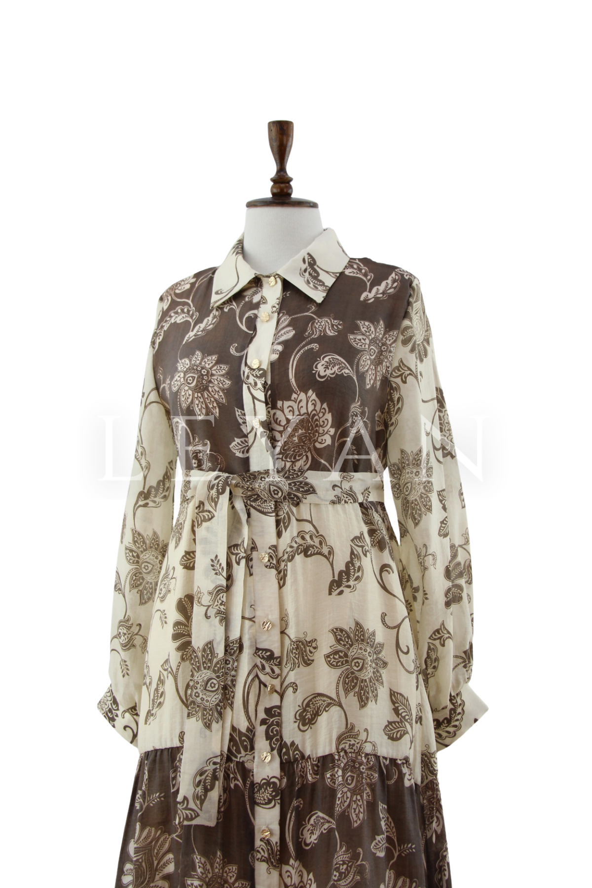Orhan Store Desenli Elbise- LYN04535 Bej