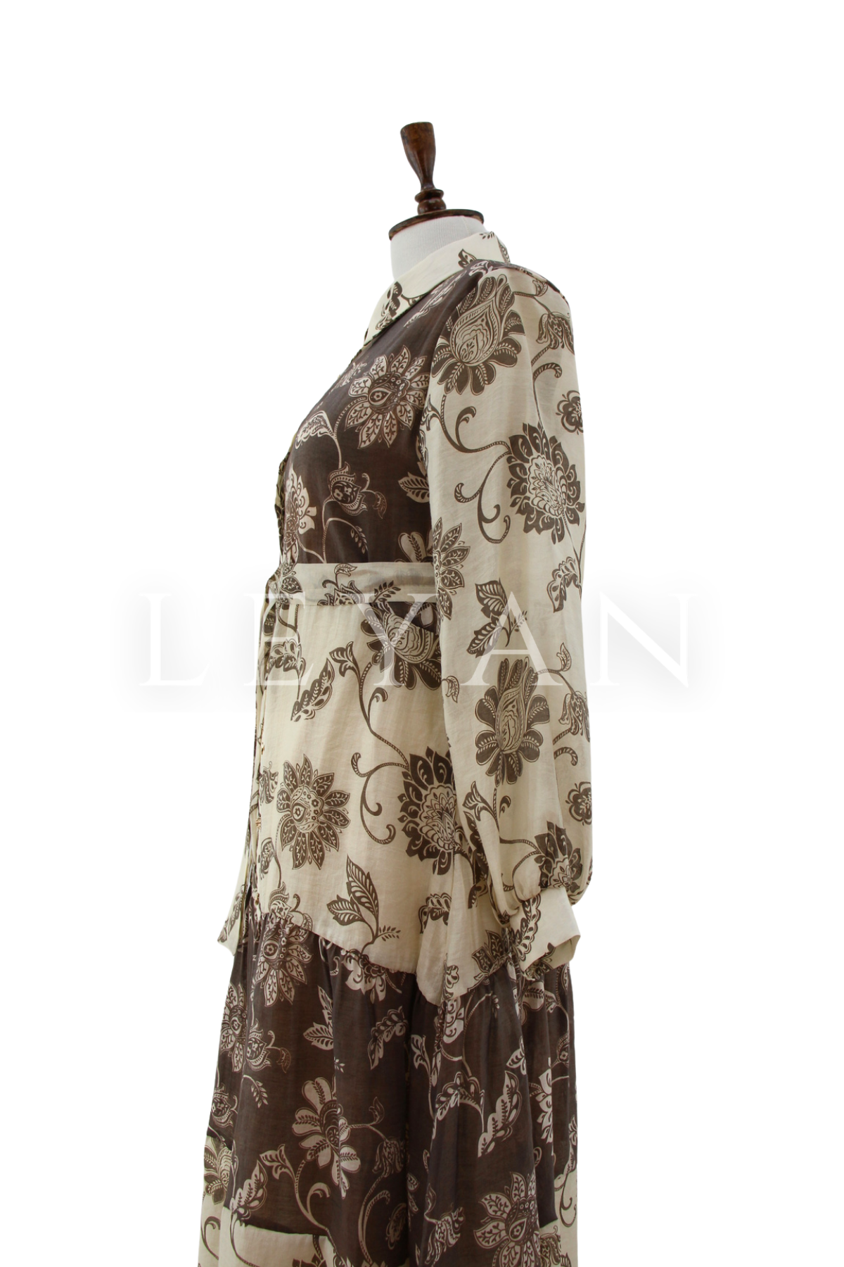Orhan Store Desenli Elbise- LYN04535 Bej