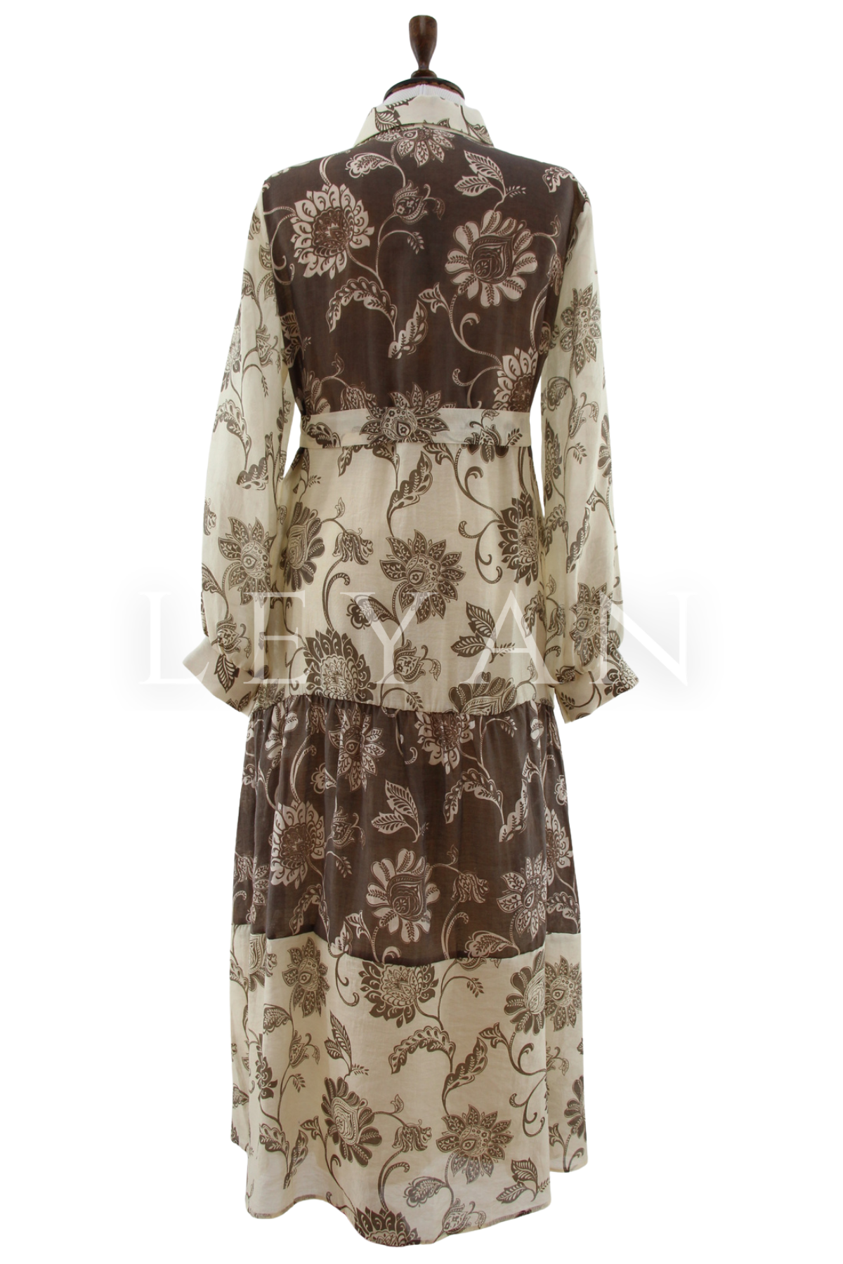 Orhan Store Desenli Elbise- LYN04535 Bej