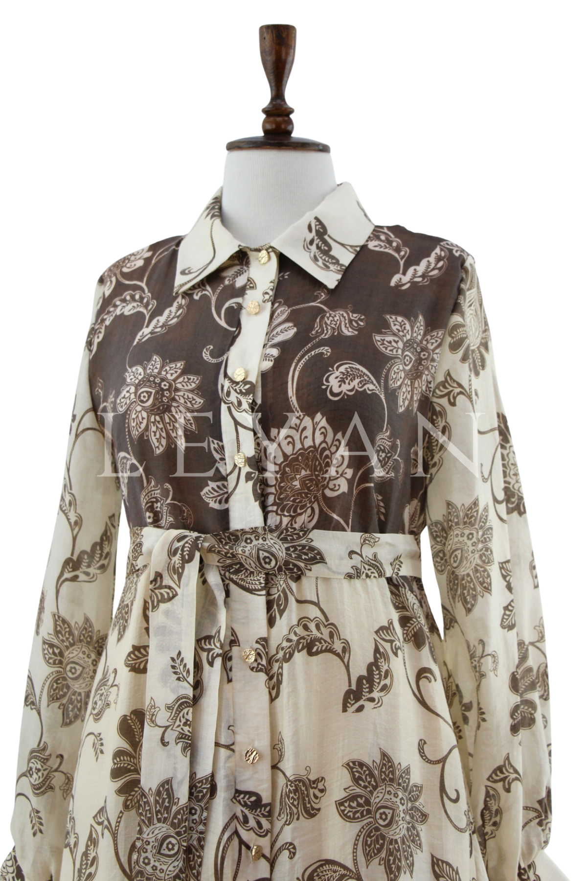 Orhan Store Desenli Elbise- LYN04535 Bej