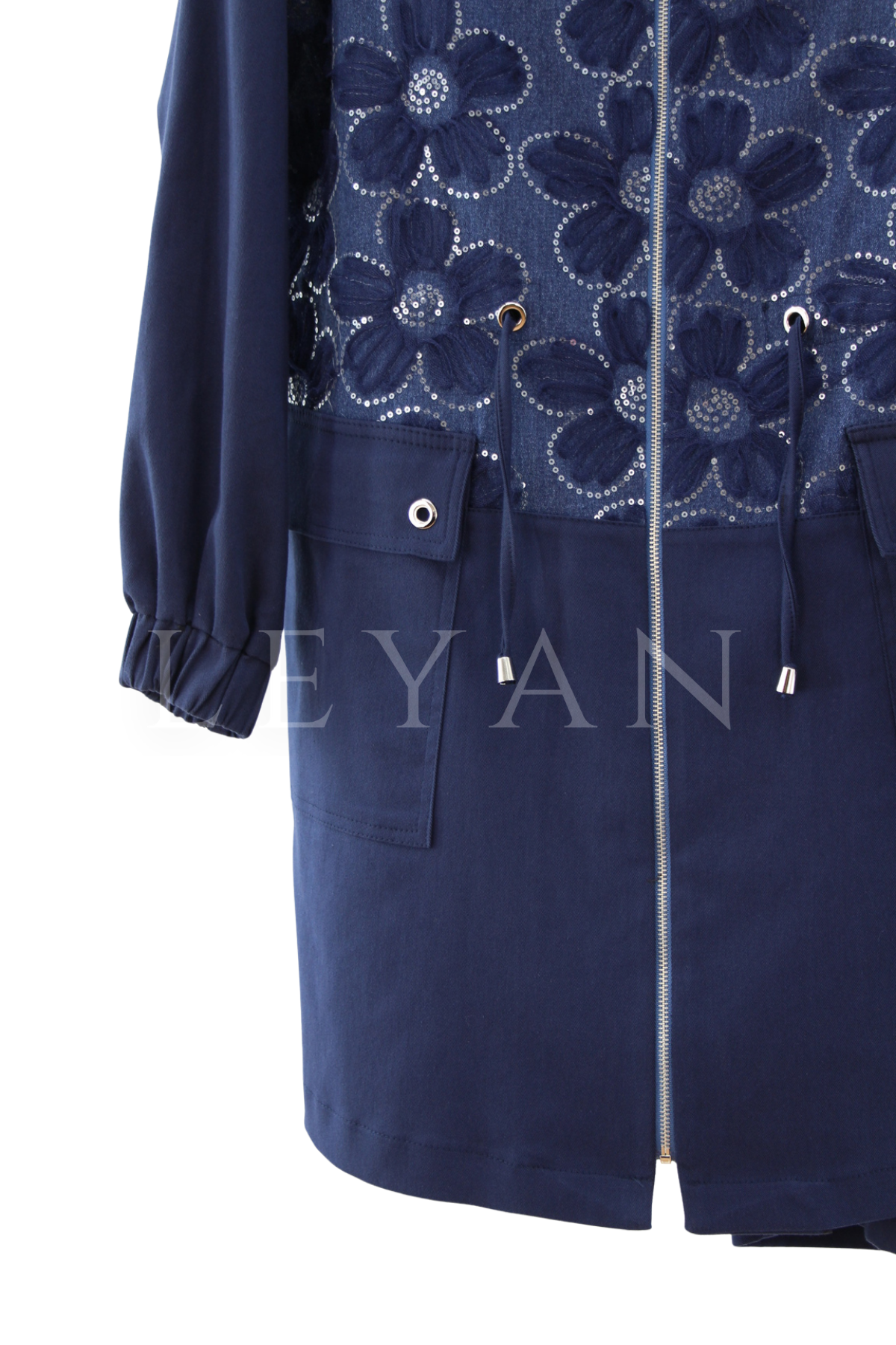 Fatma Danışman Önü Çiçek Desenli Takım- LYN04536 Lacivert