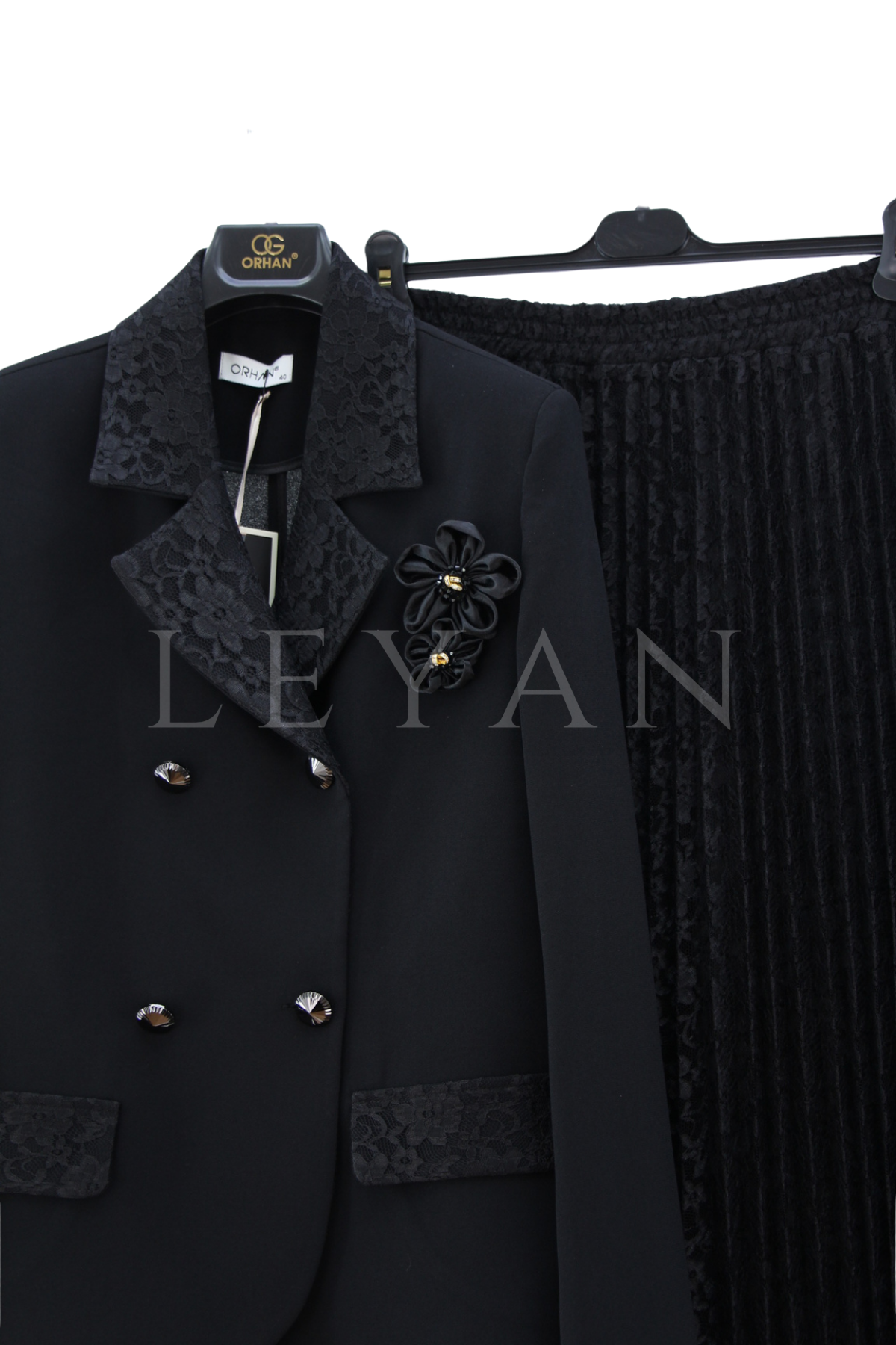 Orhan Store Güpürlü Etekli Takım- LYN04537 Siyah