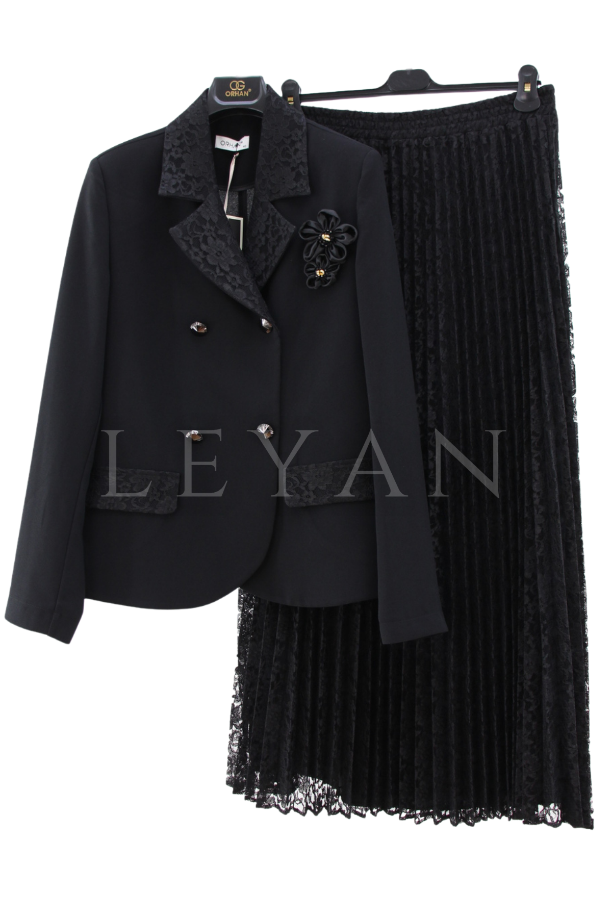 Orhan Store Güpürlü Etekli Takım- LYN04537 Siyah