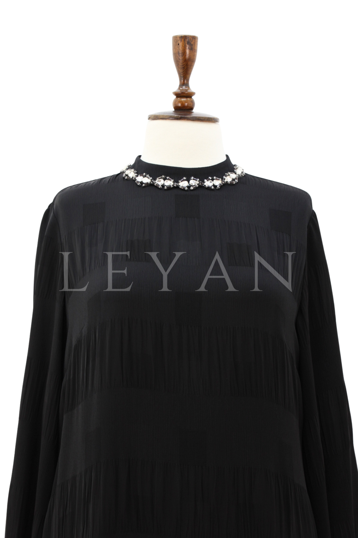 Orhan Store Yakası Taş Detaylı Elbise- LYN04538 Siyah