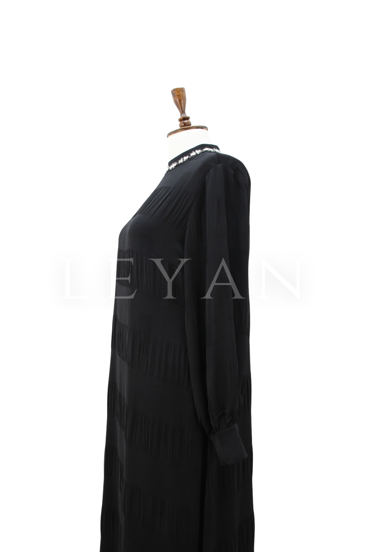 Orhan Store Yakası Taş Detaylı Elbise- LYN04538 Siyah