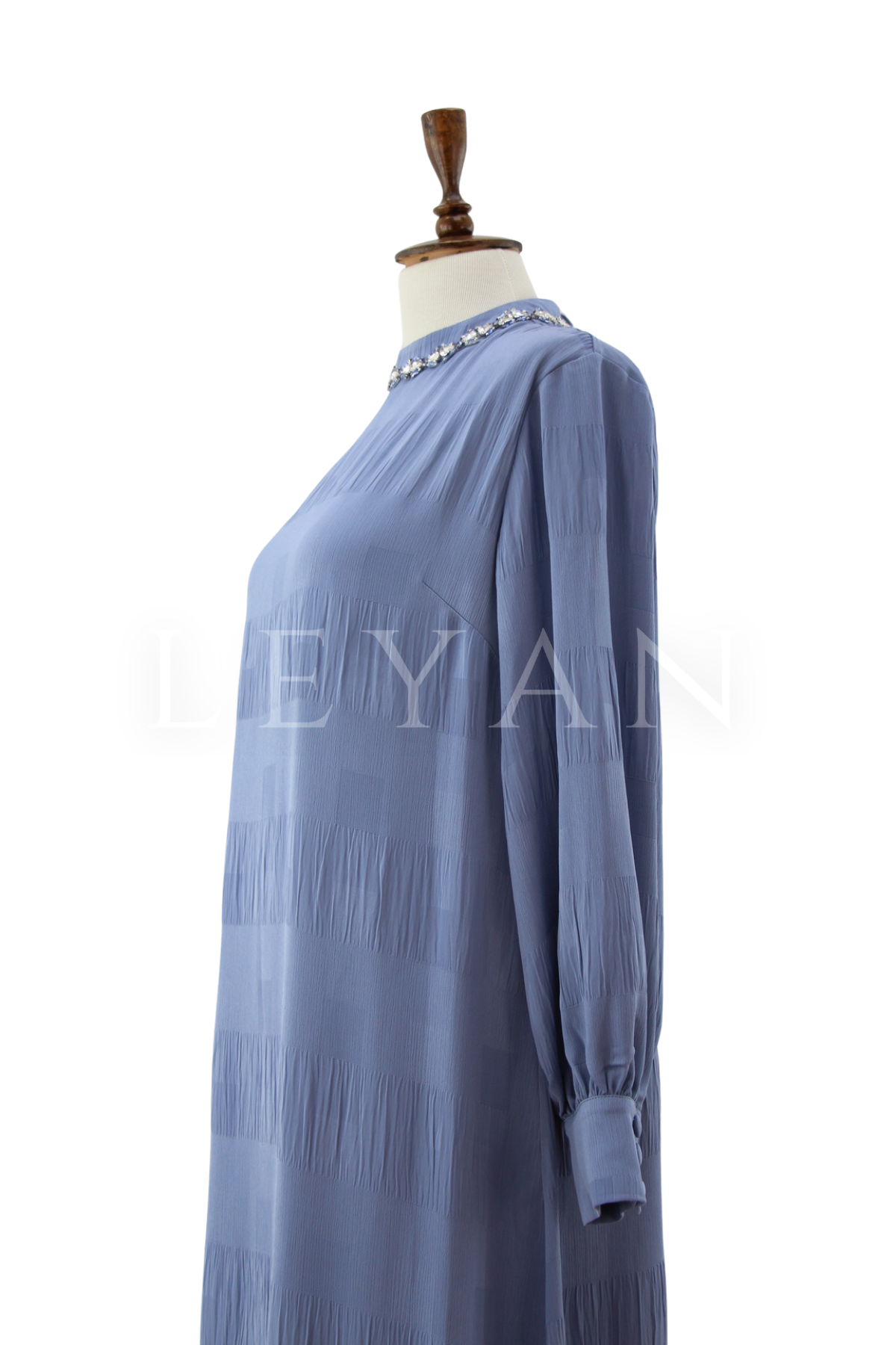 Orhan Store Yakası Taş Detaylı Elbise- LYN04538 İndigo