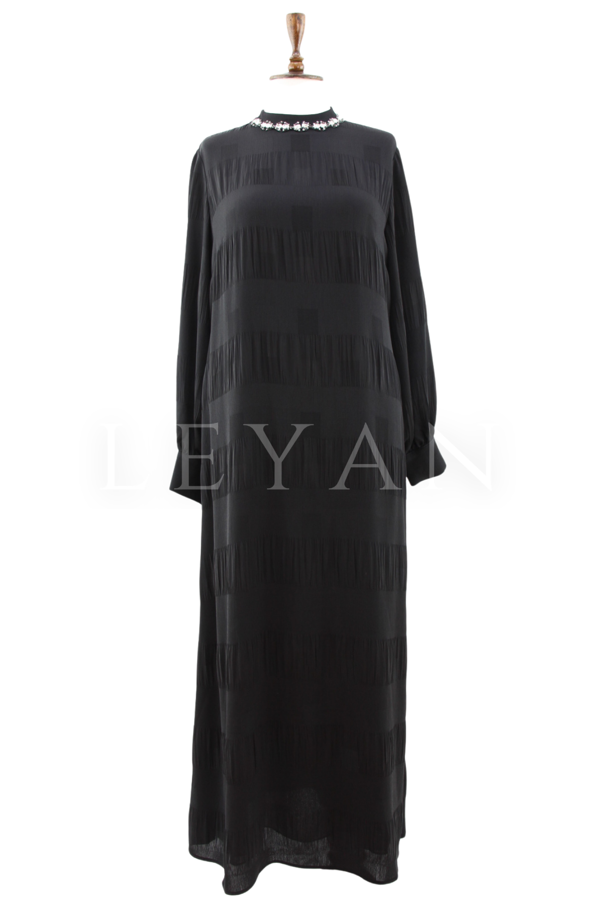 Orhan Store Yakası Taş Detaylı Elbise- LYN04538 Siyah