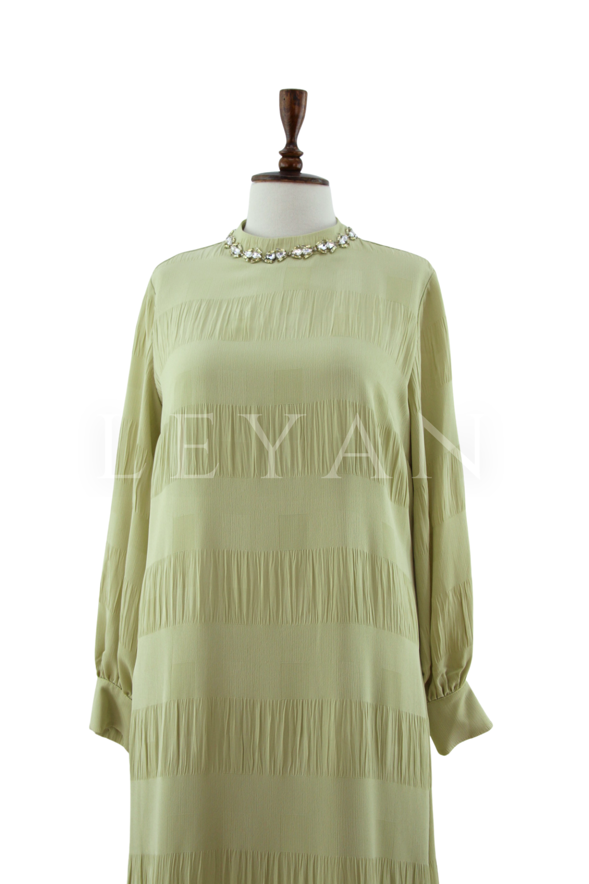 Orhan Store Yakası Taş Detaylı Elbise- LYN04538 Olive