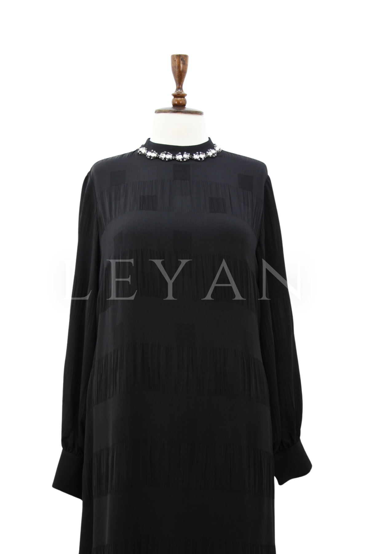 Orhan Store Yakası Taş Detaylı Elbise- LYN04538 Siyah