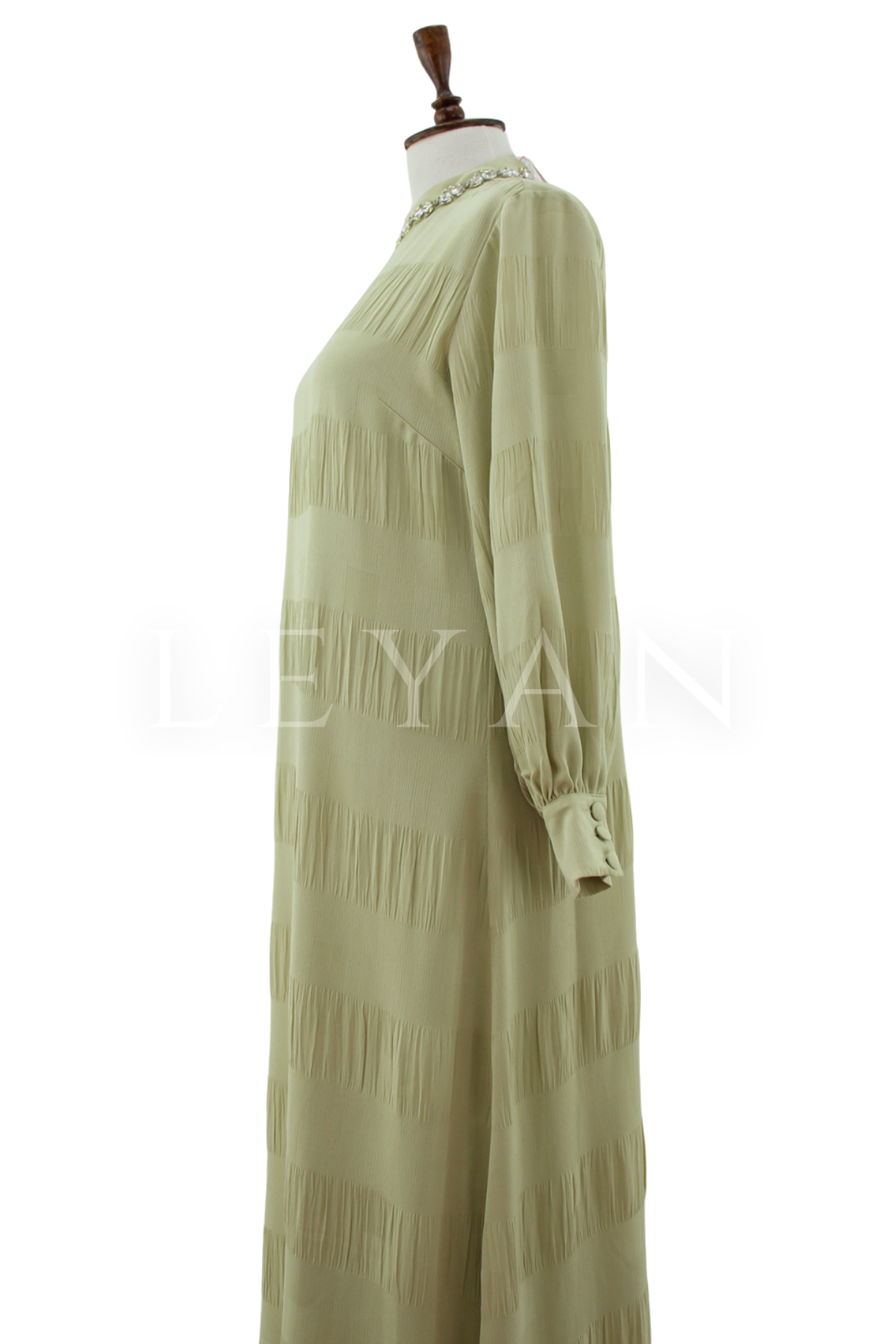 Orhan Store Yakası Taş Detaylı Elbise- LYN04538 Olive