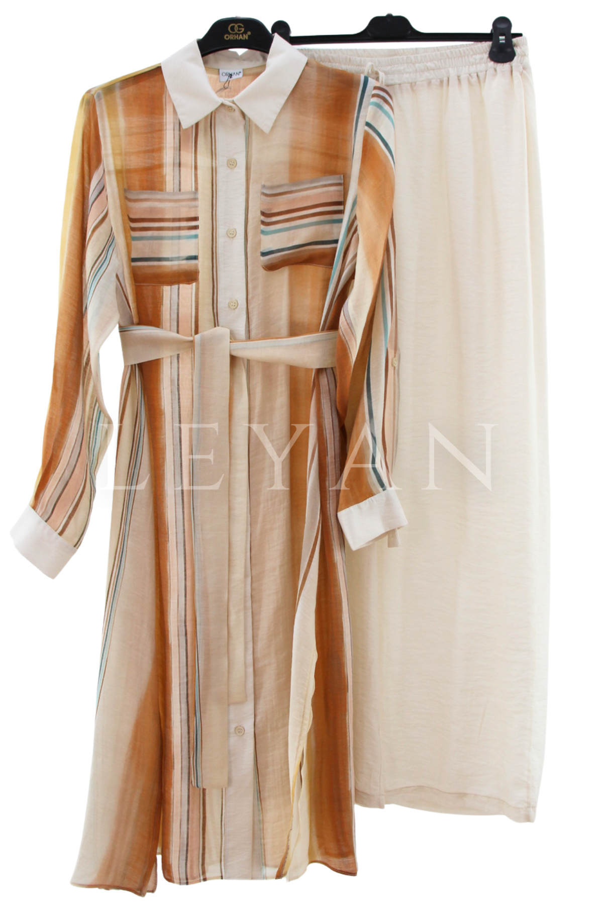 Orhan Store Renkli Çizgili Takım- LYN04539 Taba