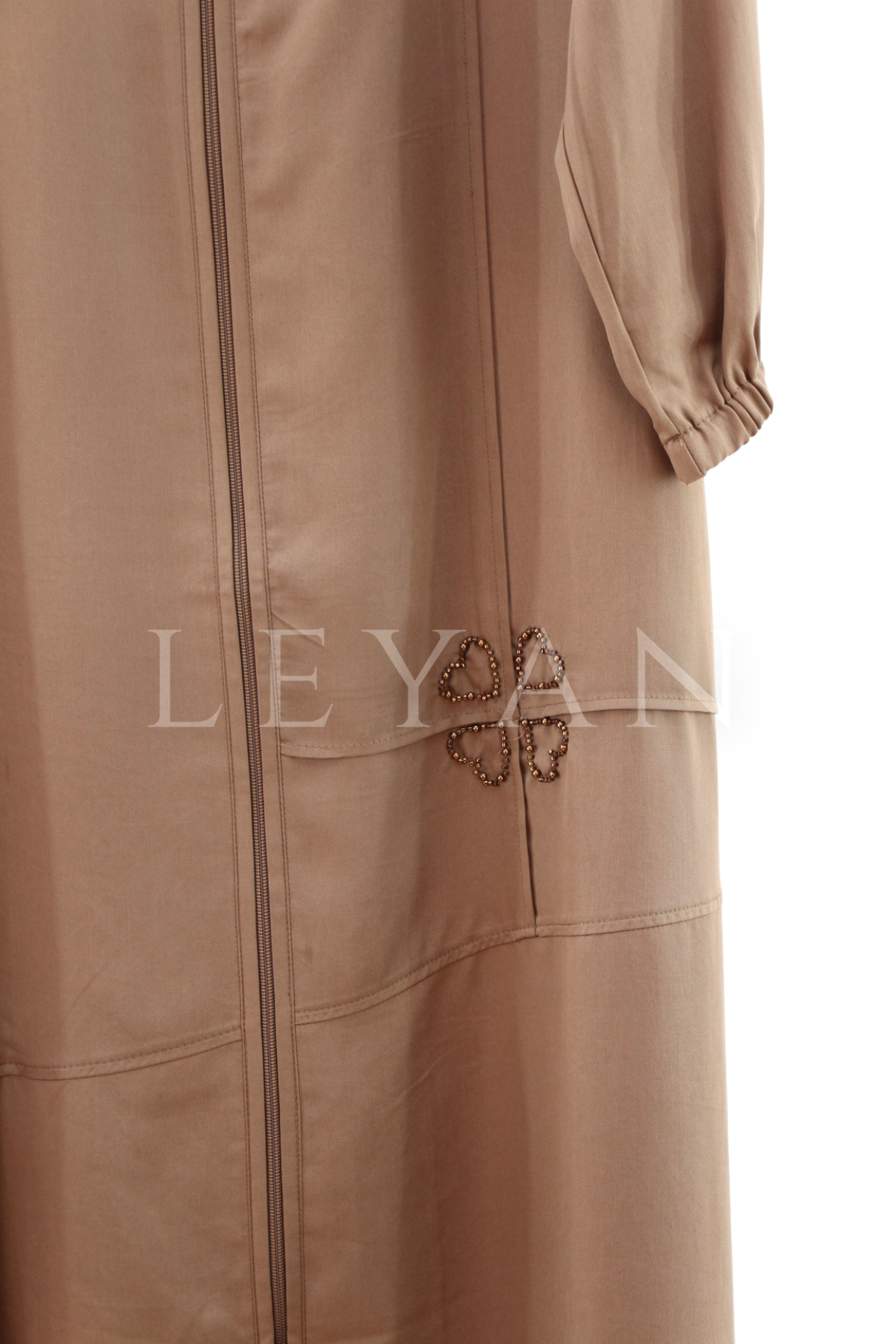 Micca Boncuk İşlemeli Ferace- LYN04541 Kahve