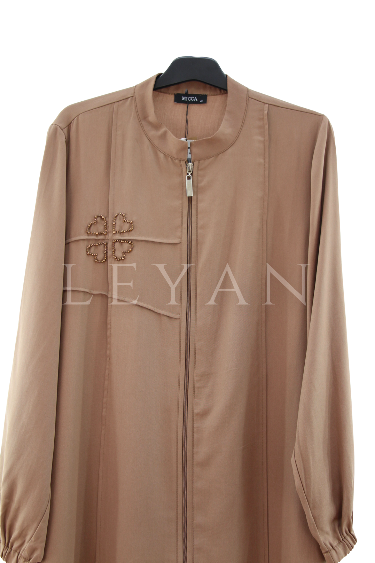 Micca Boncuk İşlemeli Ferace- LYN04541 Kahve