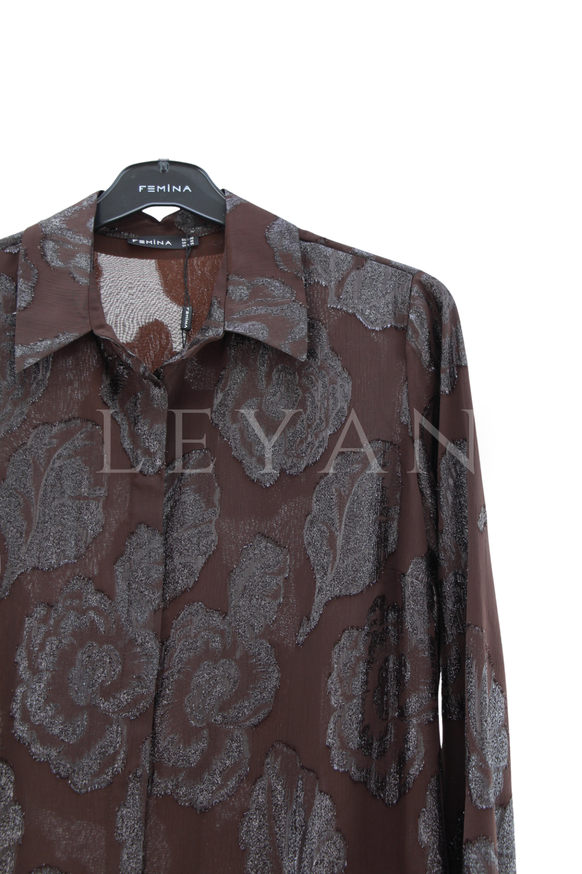 Femina Jakakarlı Şifon Gömlek- LYN04552 Kahve