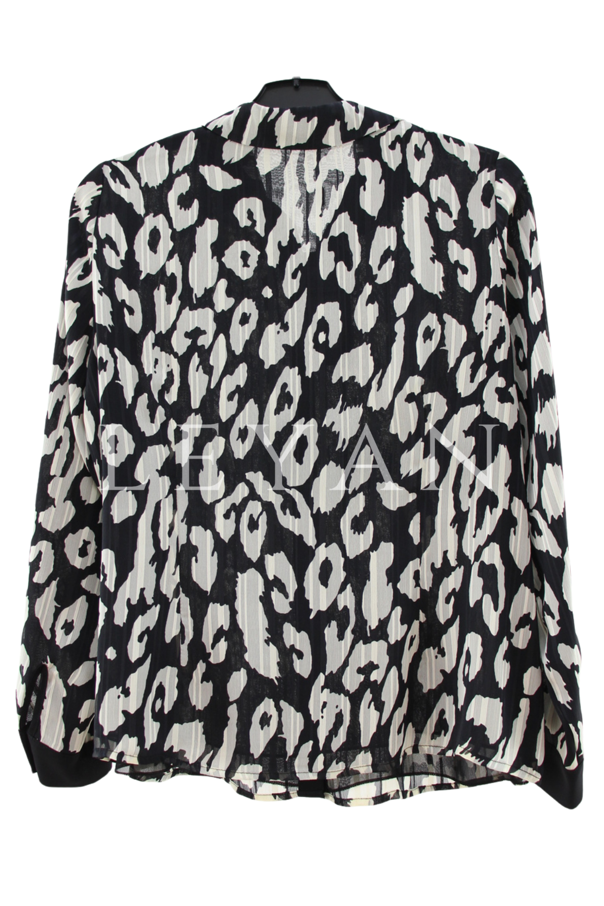 Femina Leopar Taşlı Şifon Gömlek-LYN04554 Siyah