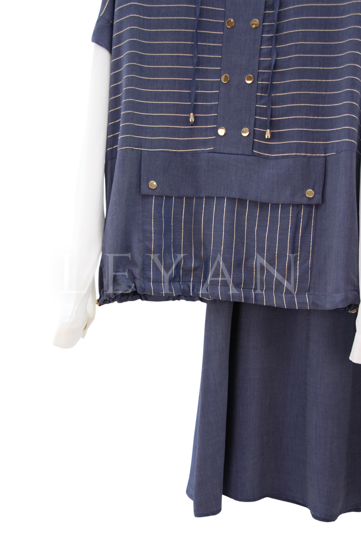 Orhan Store Çizgili Etekli Takım- LYN04557 İndigo
