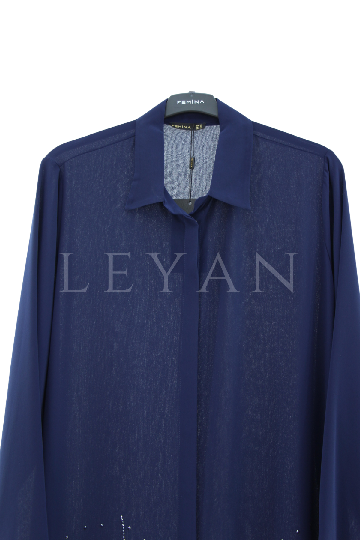 Femina Taşlı Şifon Gömlek- LYN04558 Lacivert