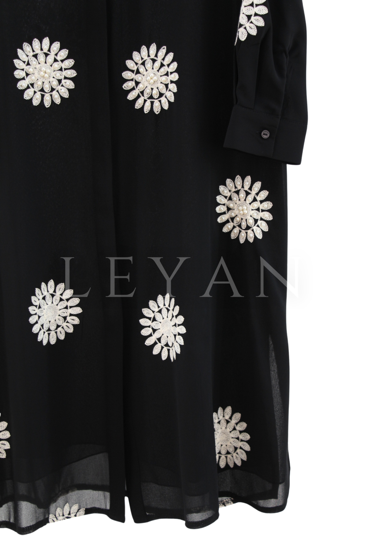 Femina Çiçek İşlemeli İncili Gömlek- LYN04559 Siyah