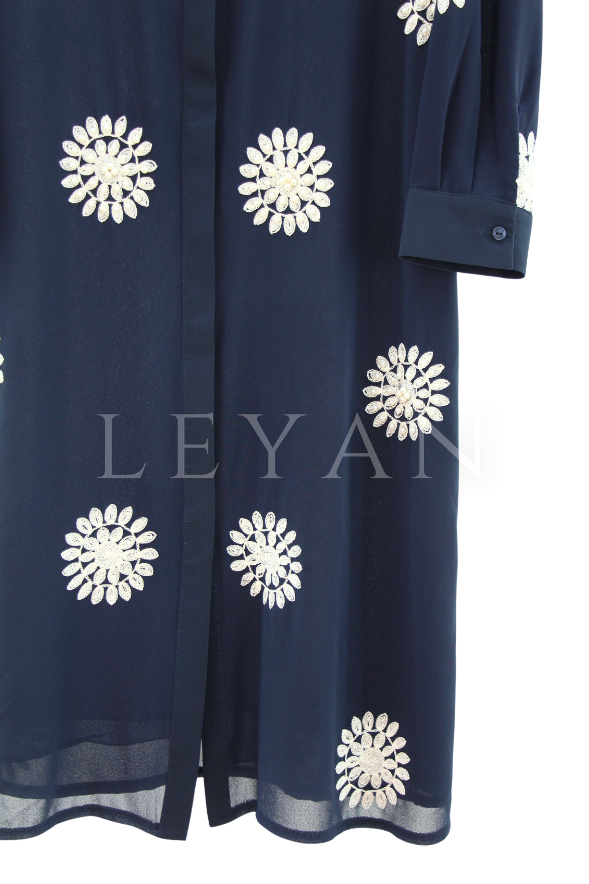 Femina Çiçek İşlemeli İncili Gömlek- LYN04559 Lacivert