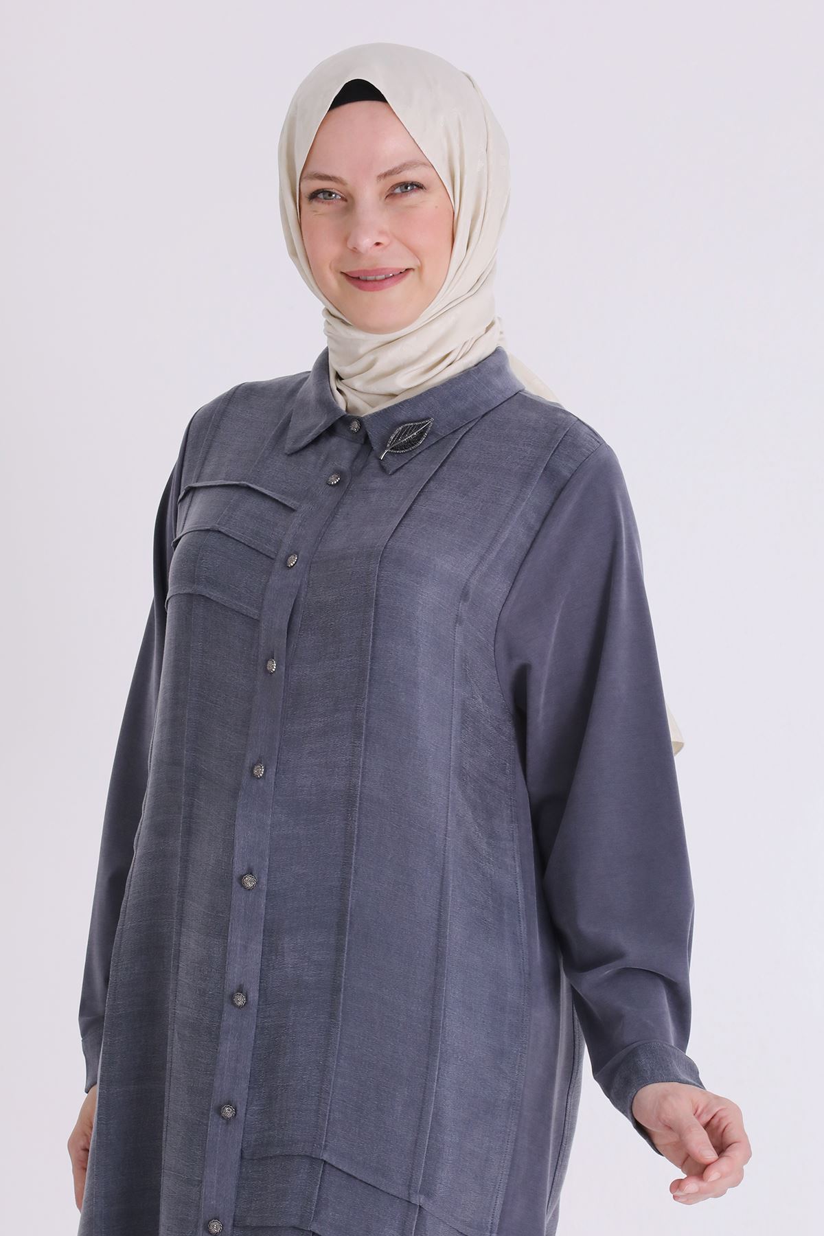 Behrem Nervürlü Qupra Tunik- LYN04563 Lacivert