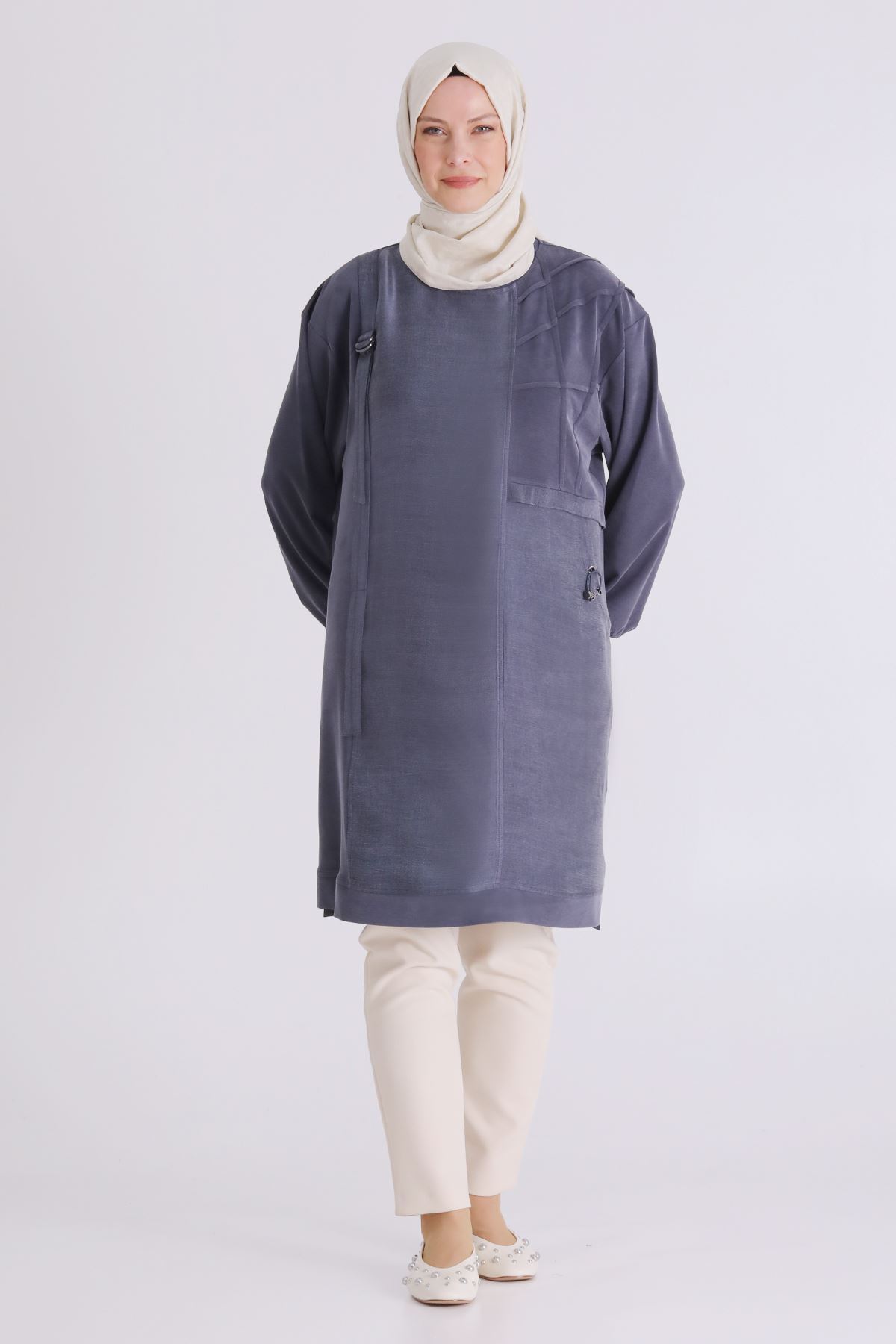 Behrem Cep Ve Nervür Detaylı Tunik- LYN04564 Lacivert