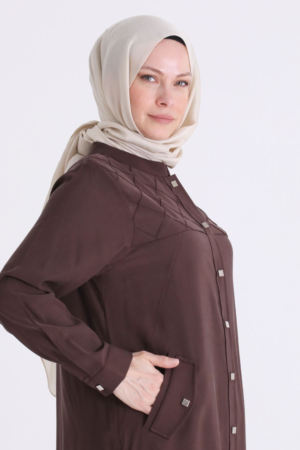 Behrem Nervür Ve Fermuar Detaylı Kap- LYN04566 Kahve