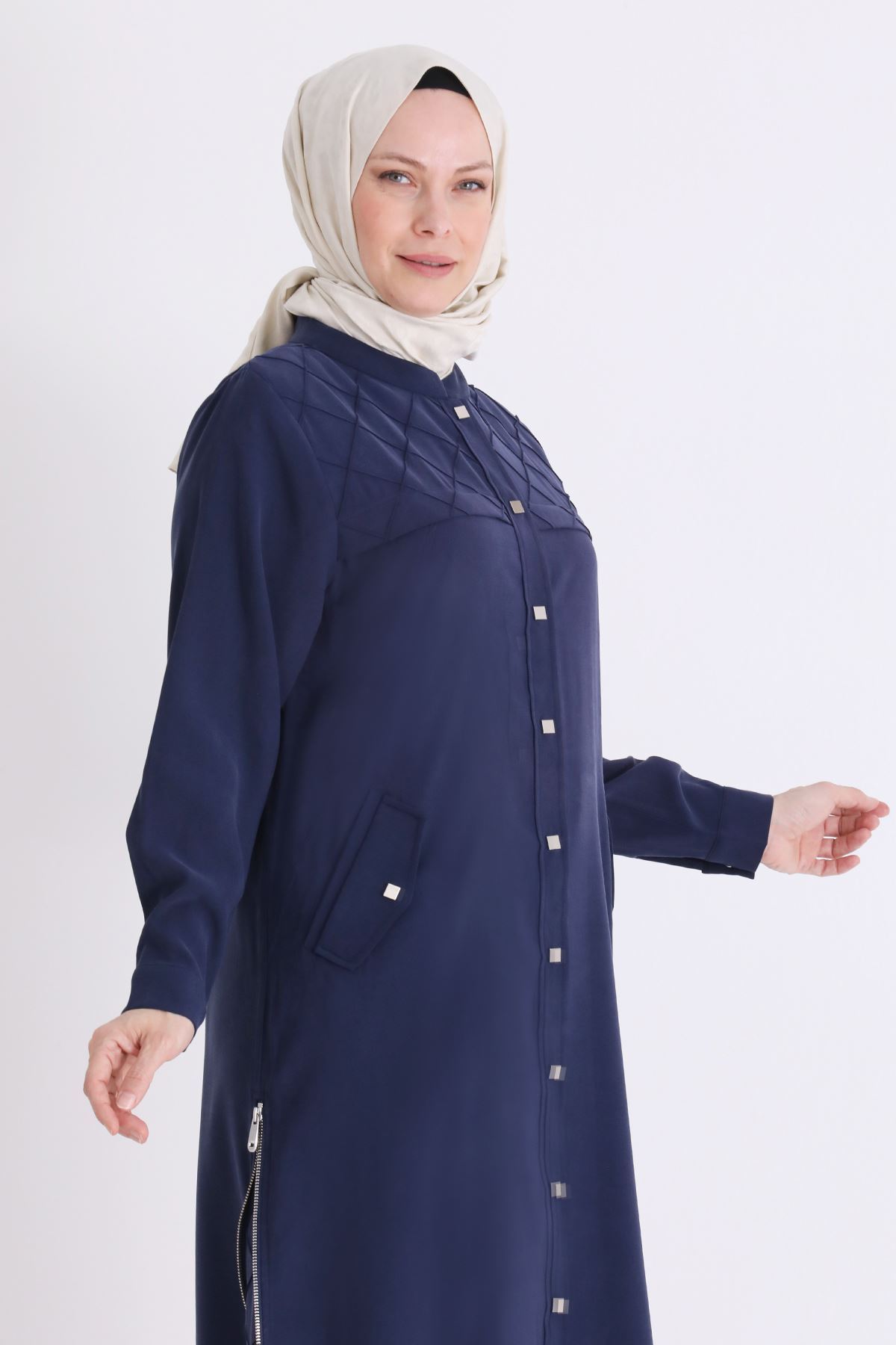 Behrem Nervür Ve Fermuar Detaylı Kap- LYN04566 Lacivert