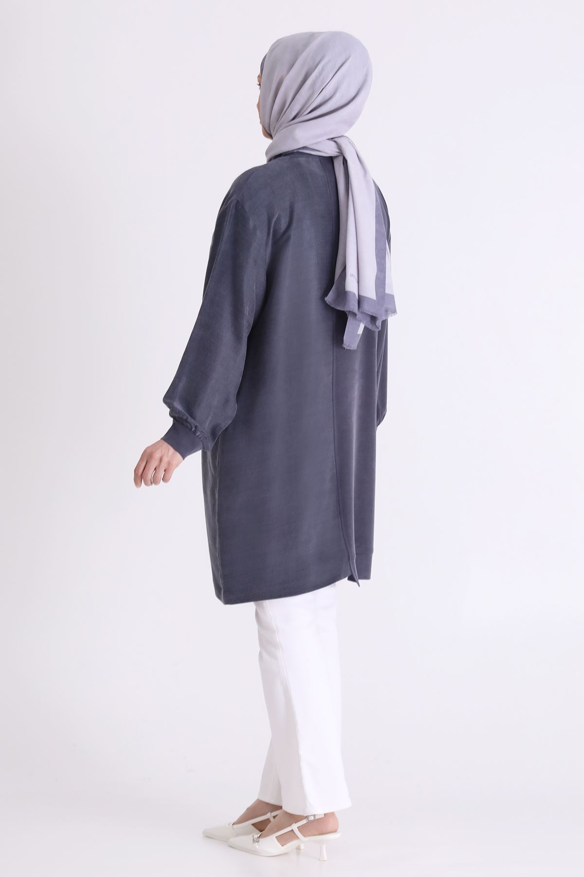 Behrem İşleme ve Qupra Detaylı Tunik- LYN04565 Lacivert