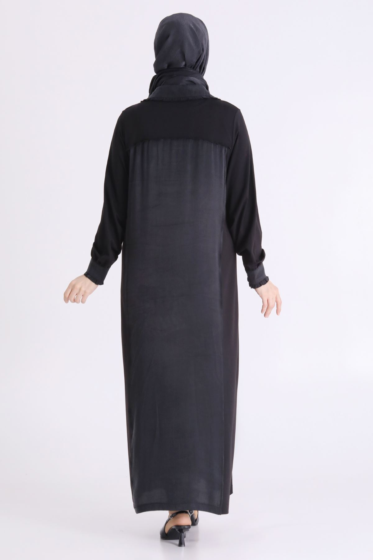 Behrem Önü Taş İpli Qupra Elbise- LYN04568 Siyah