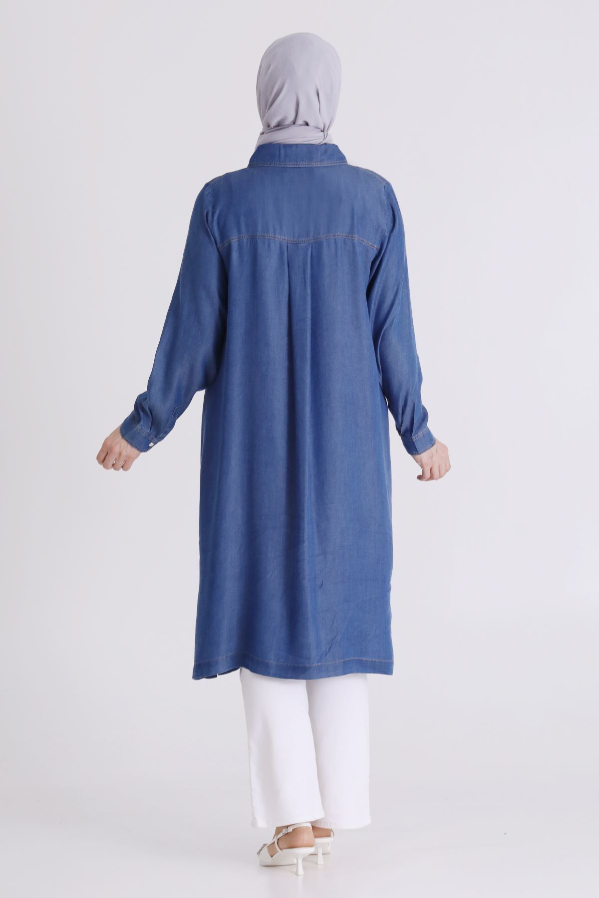 Behrem İşlemeli Tensel Tunik- LYN04567 Koyu Mavi
