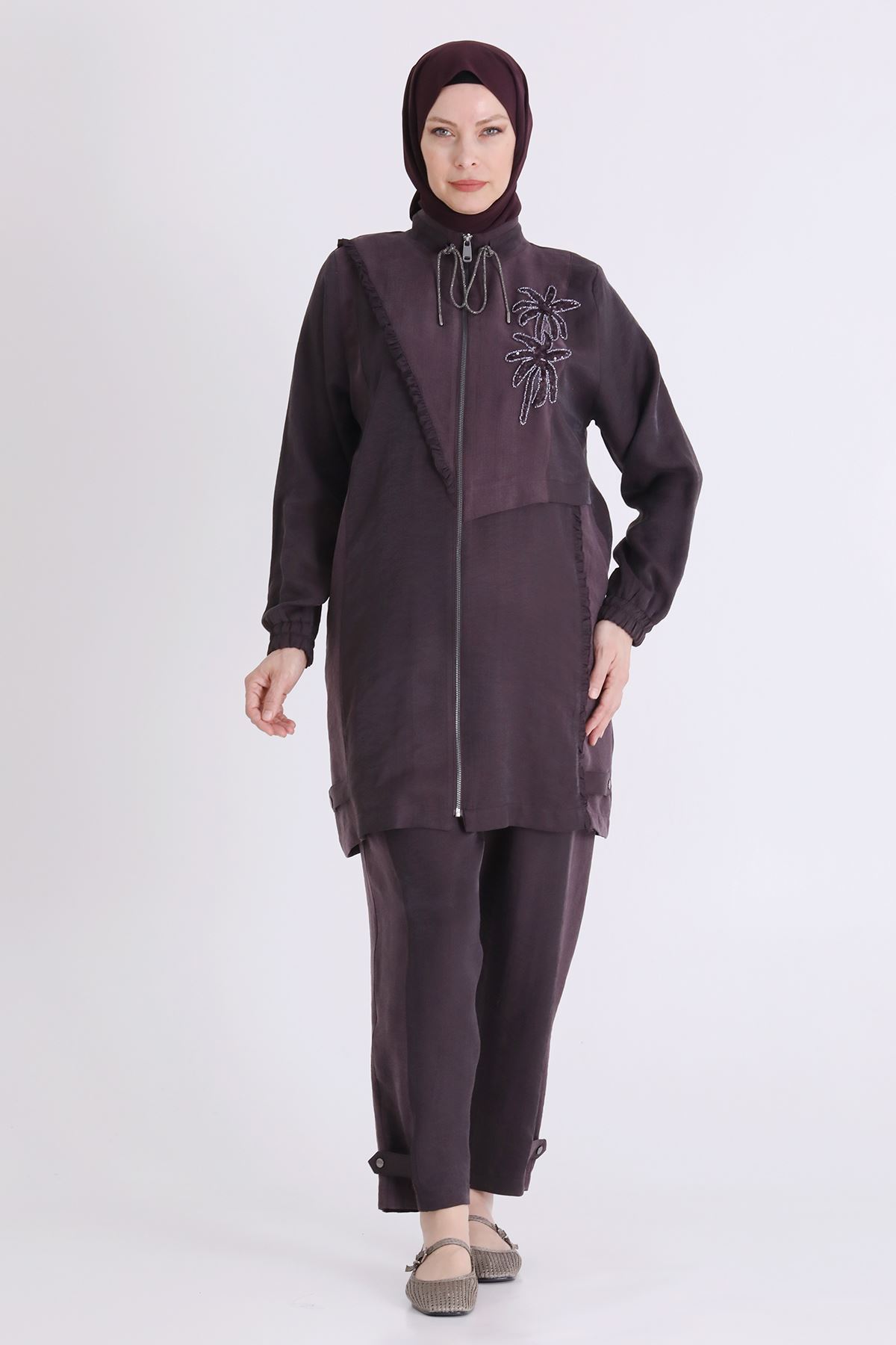 Behrem İşlemeli Takım- LYN04573 Kahve