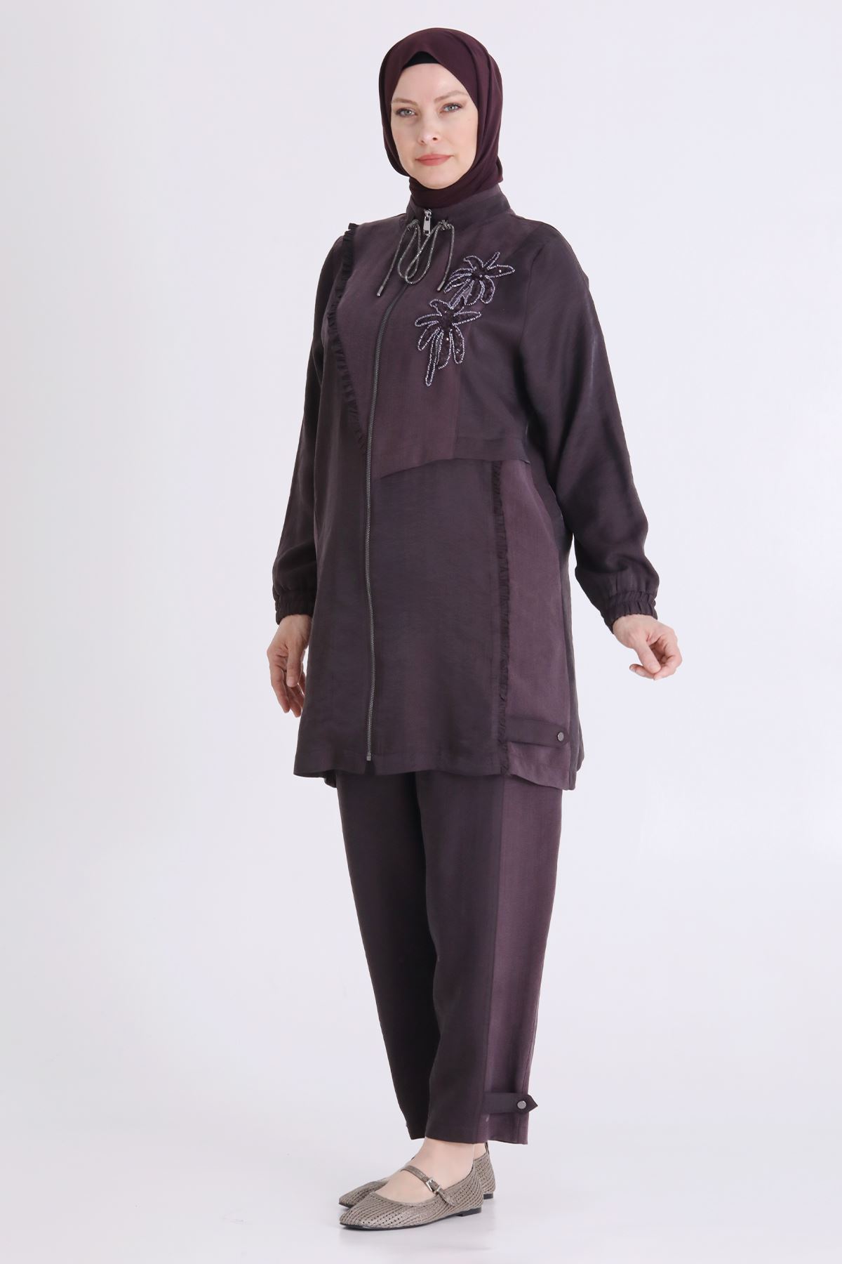 Behrem İşlemeli Takım- LYN04573 Kahve