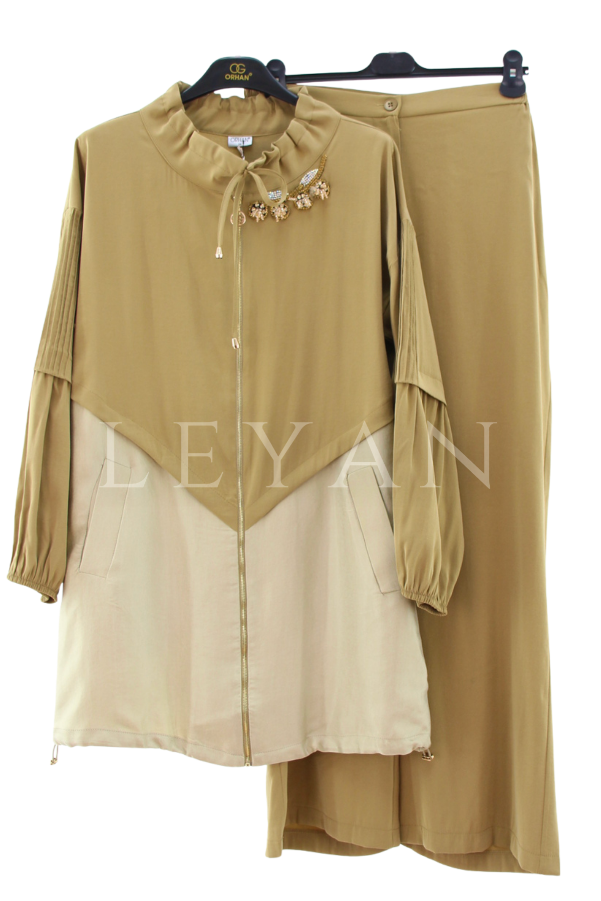 Orhan Store Taş Detaylı Pantolonlu Takım- LYN04574 Olive